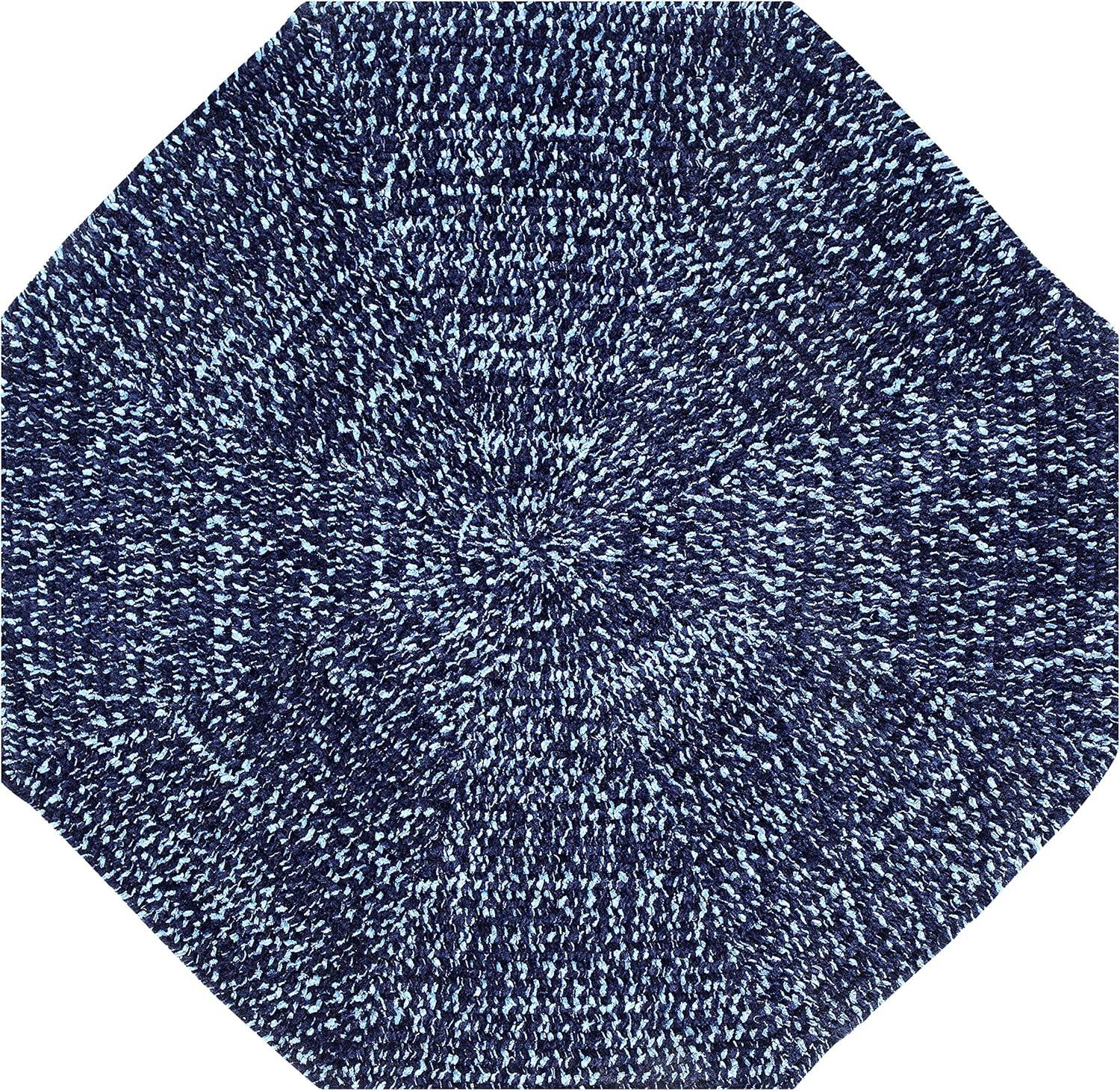 72" x 72" Chenille Tweed Collection Navy & Smoke Blue Reversible Indoor Area Utility Octagonal Rug - Better Trends