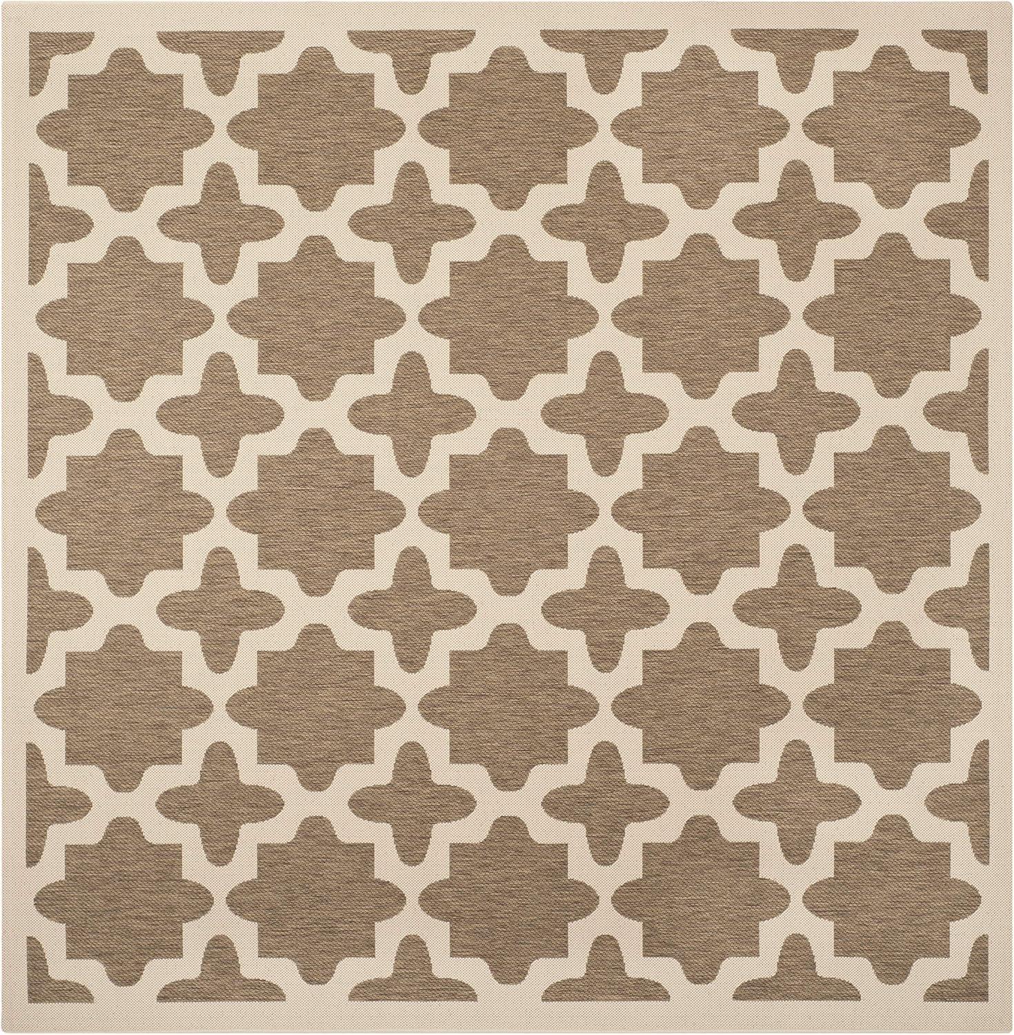 SAFAVIEH Courtyard Amanda Geometric Indoor/Outdoor Area Rug, 4' x 4' Square, Brown/Bone