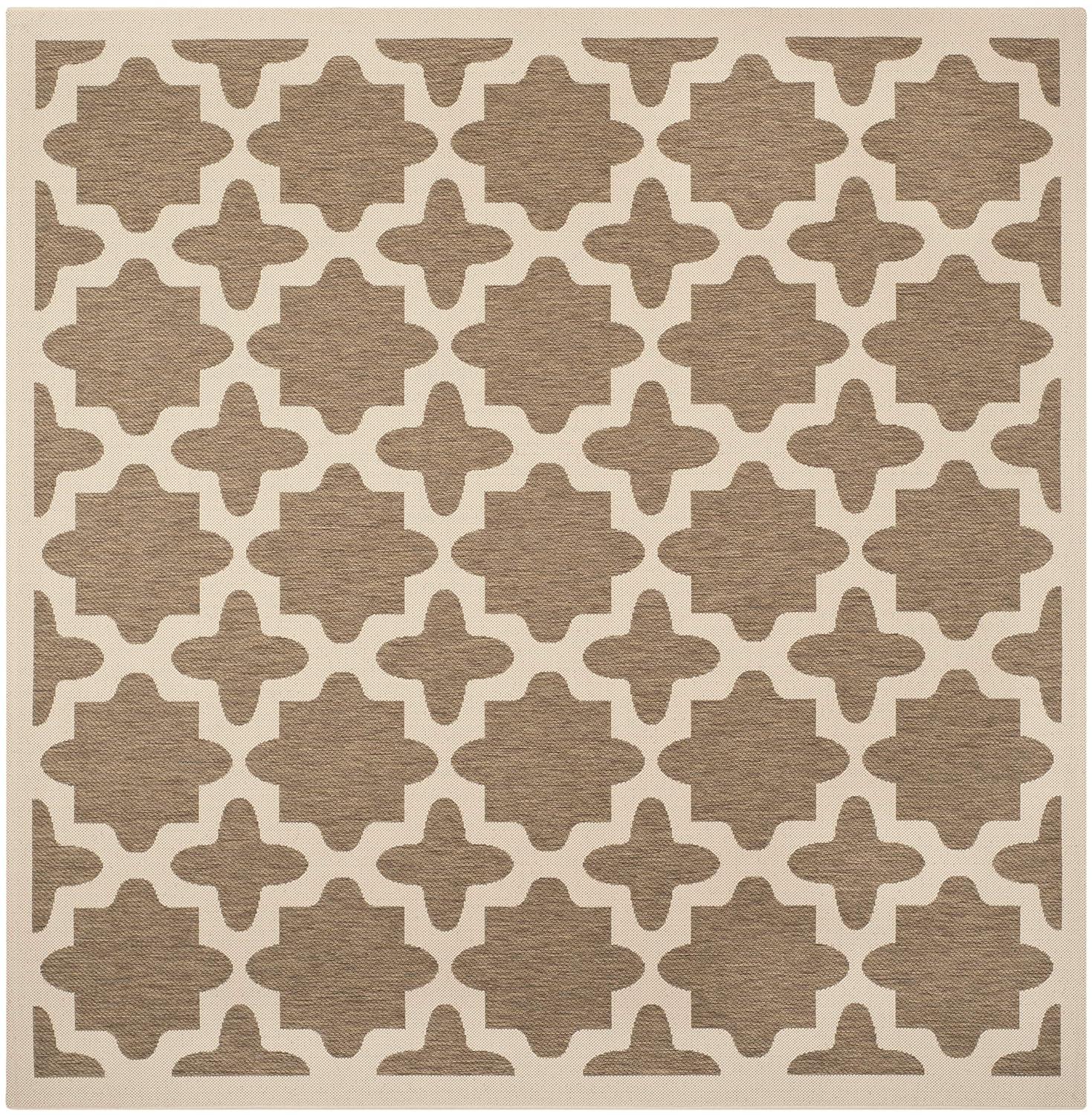 SAFAVIEH Courtyard Amanda Geometric Indoor/Outdoor Area Rug, 4' x 4' Square, Brown/Bone