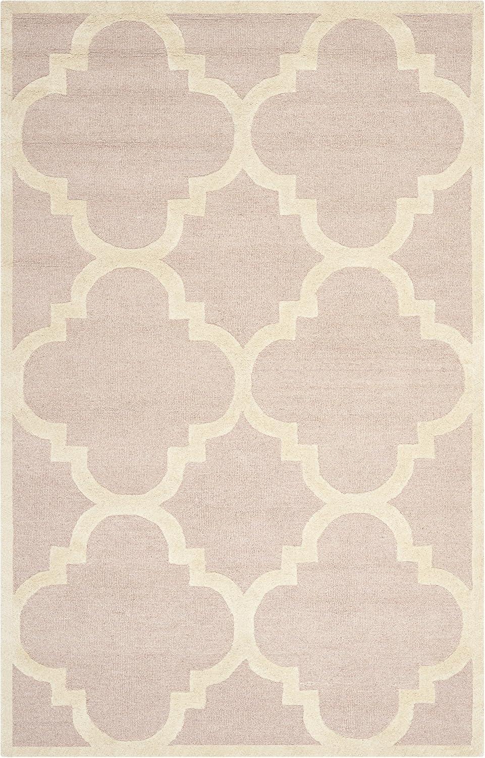 SAFAVIEH Cambridge Justine Geometric Wool Area Rug, Light Pink/Ivory, 5' x 8'