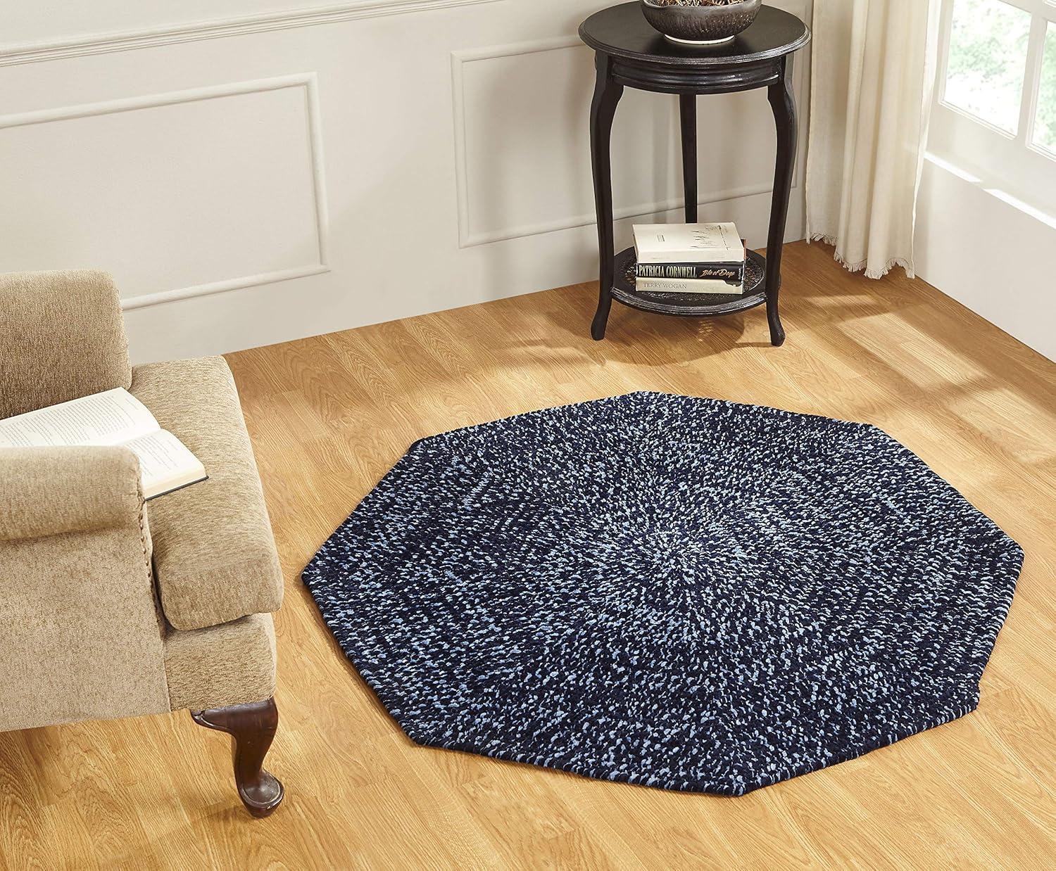 72" x 72" Chenille Tweed Collection Navy & Smoke Blue Reversible Indoor Area Utility Octagonal Rug - Better Trends