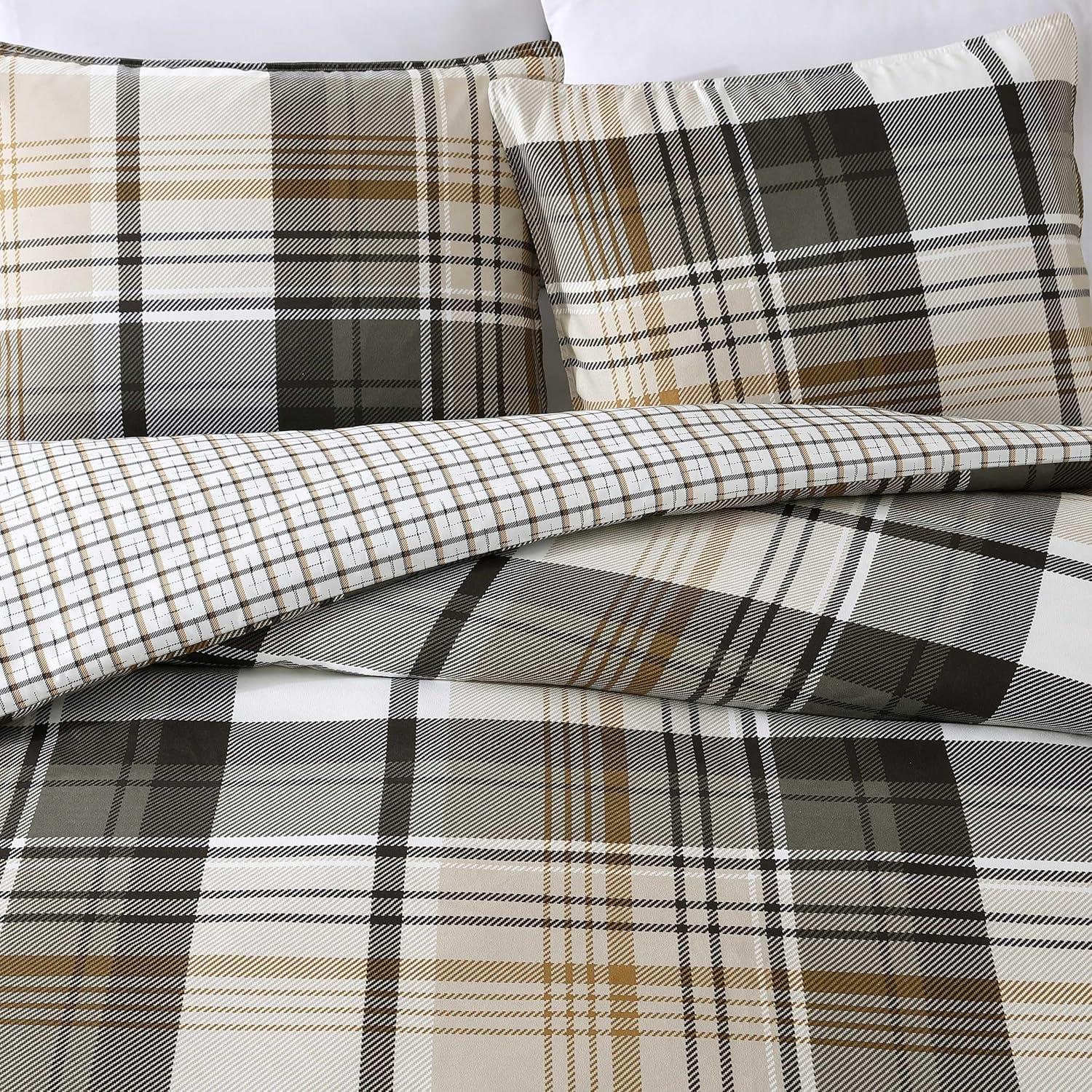 Eddie Bauer - Twin Duvet Cover Set, Reversible Microsuede Bedding Set with Matching Shams, Casual Home Decor (Normandy Plaid Black, Twin)