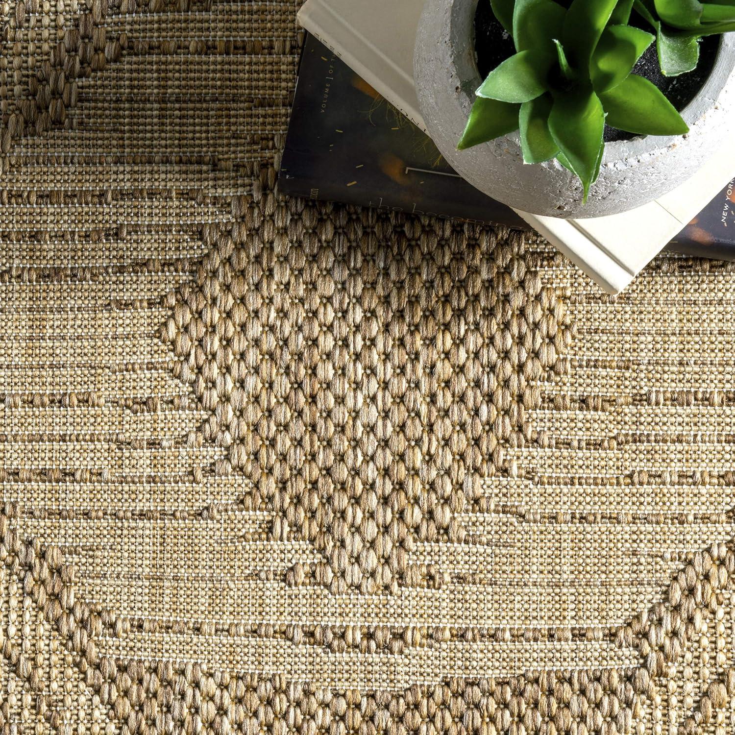 nuLOOM 4' x 5' Outdoor Geometric Area Rug, Stain Resistant, Weather Resistant, High Traffic, Patio, Balcony, Outside, Ranya Light Brown
