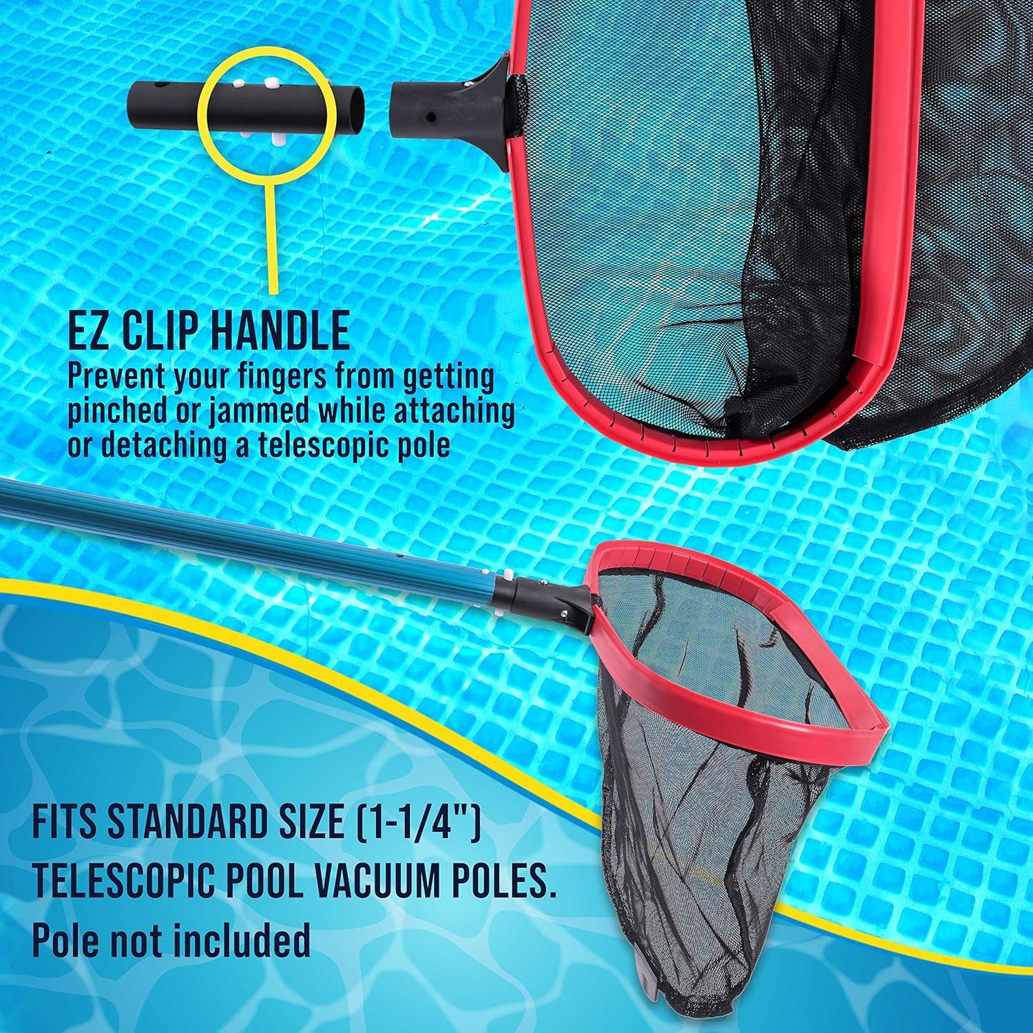 U.S. Pool Supply Professional Deluxe Swimming Pool Leaf Skimmer Rake with Deep Net Bag, Heavy Duty - Strong Reinforced Aluminum Frame, Faster Cleaning & Easier Debris Pickup & Removal, EZ Clip Handle