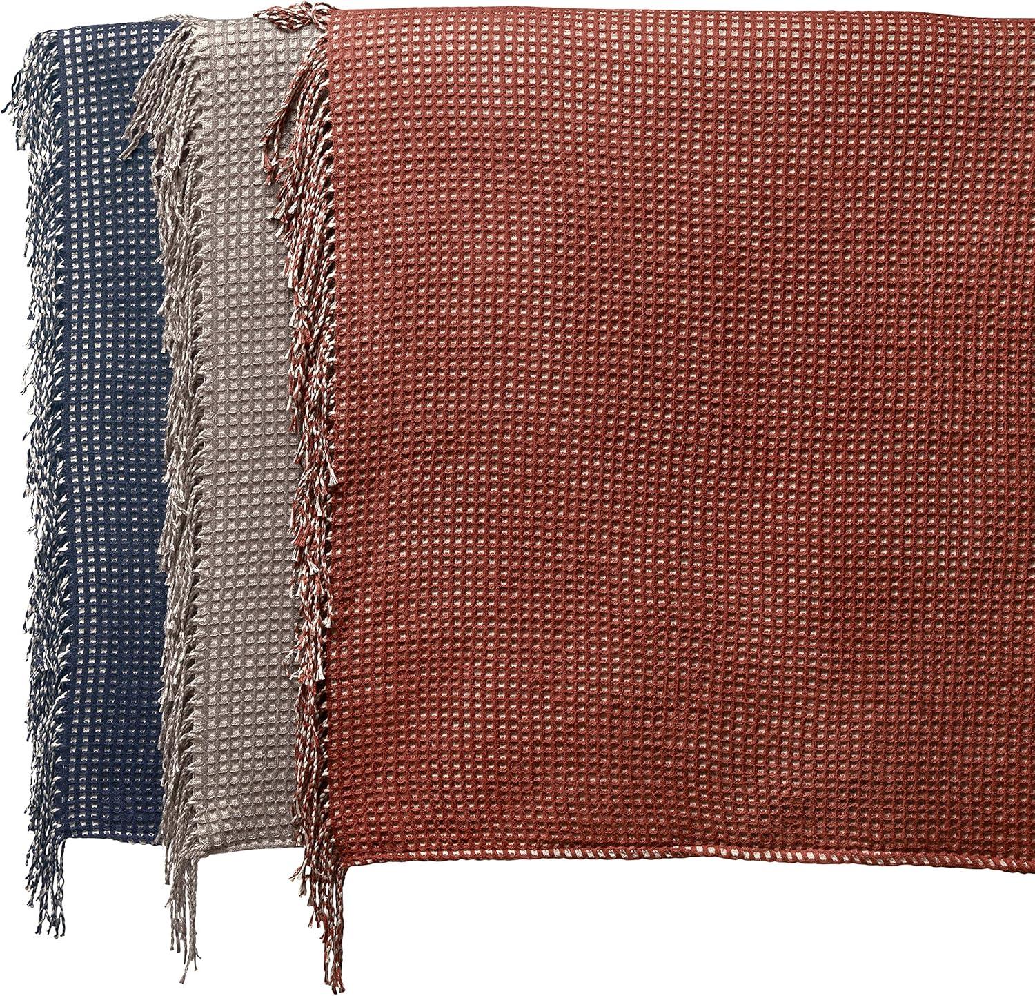 Dark Taupe Knitted Reversible Throw Blanket with Fringe