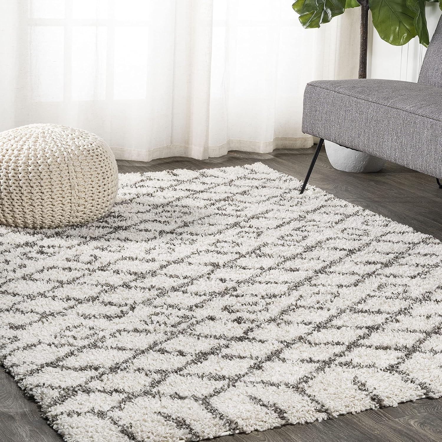 8'x10' Algaida Moroccan Diamond Shag Area Rug, Beige/Dark Gray - JONATHAN Y