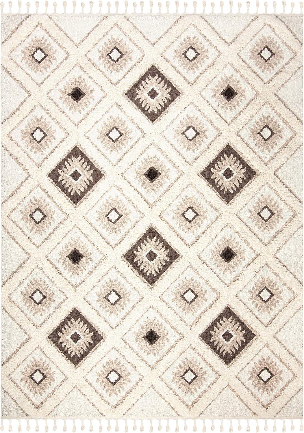 Moroccan Tassel Shag MTS601 Power Loomed Area Rug - Ivory/Brown - 8'9"x11'9" - Safavieh.