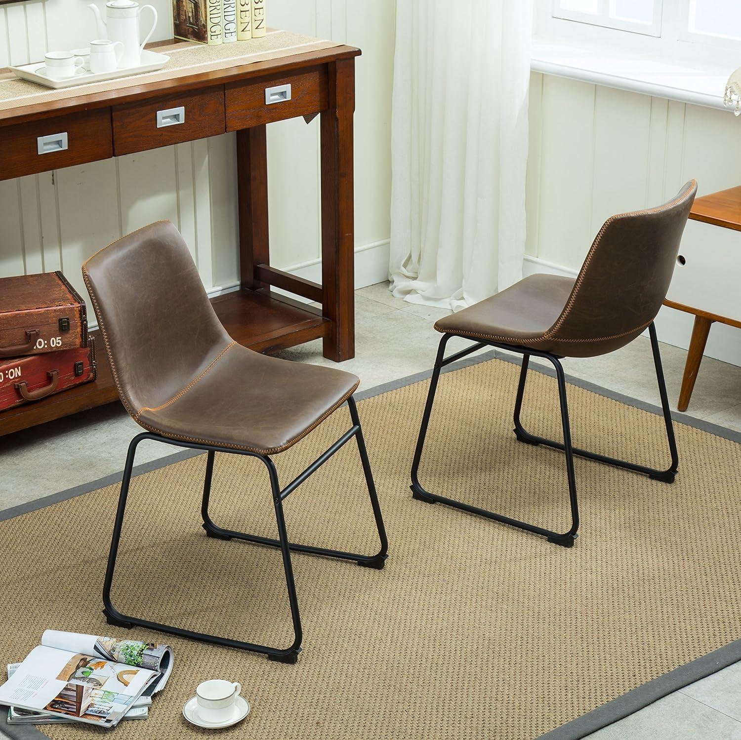 Carbon Loft  Inyo Faux Leather Armless Dining Chairs (Set of 2) Brown Leather