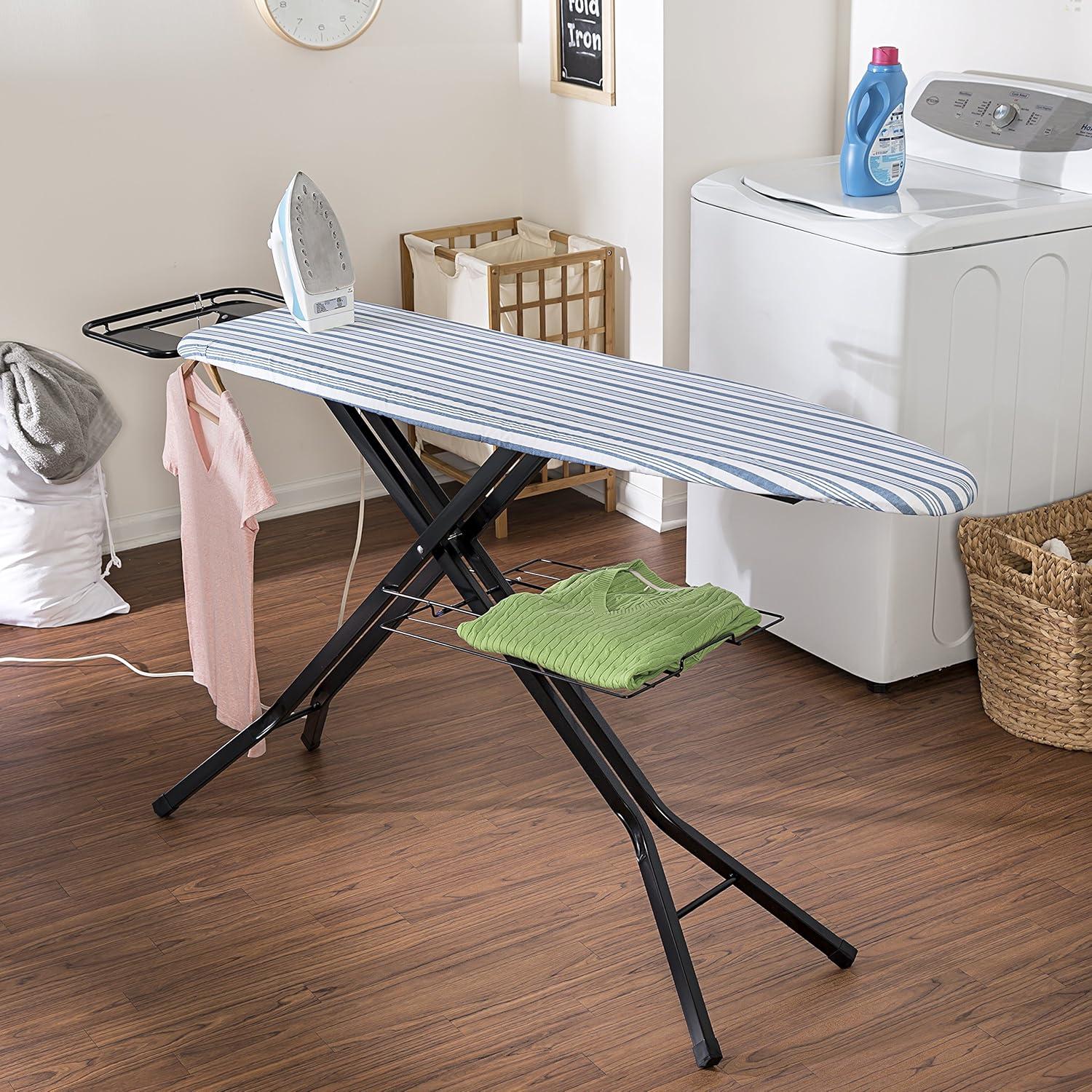 Blue Stripe Adjustable Ironing Board with Iron Rest and Shelf