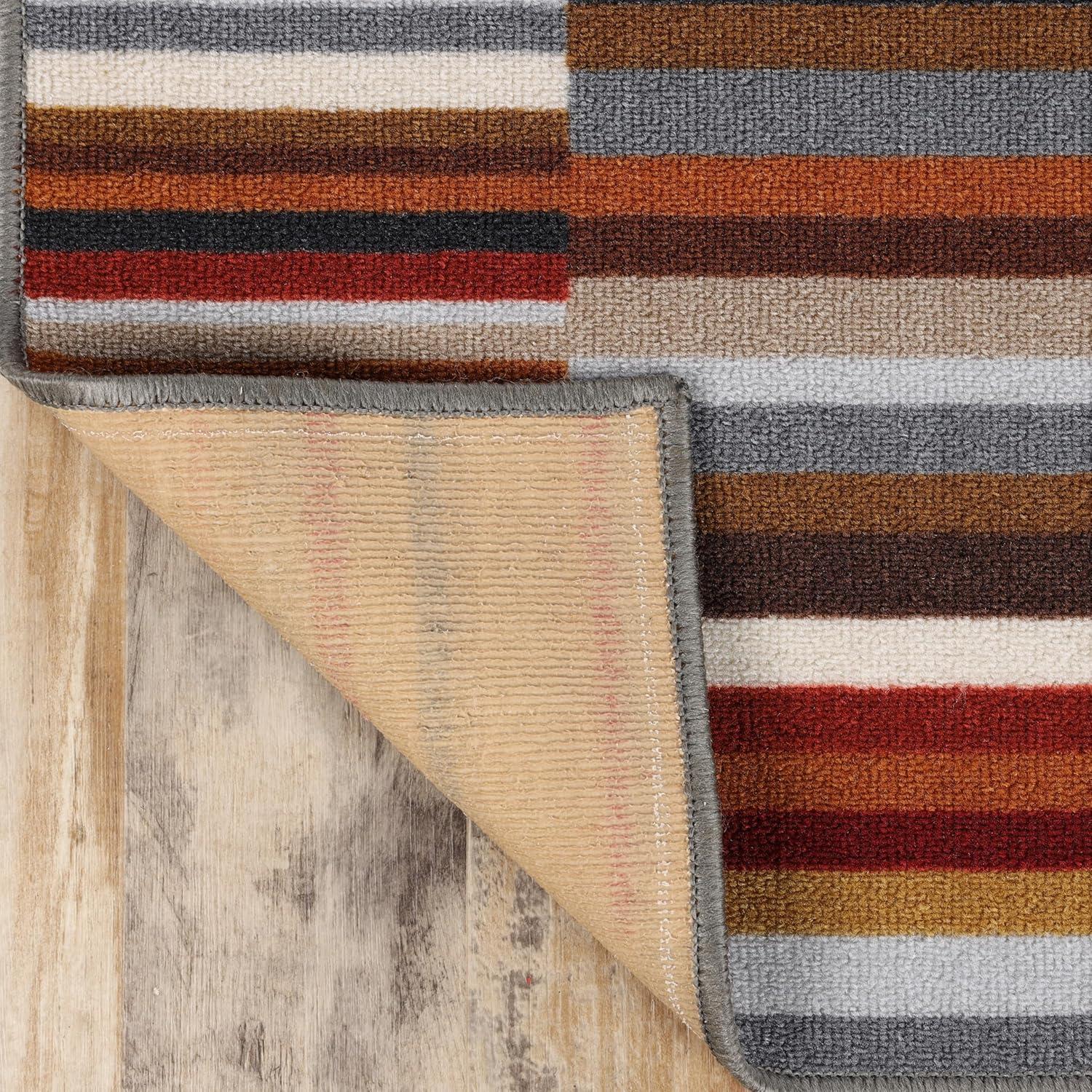 Modern Striped Gray Synthetic 2' x 3' Washable Area Rug