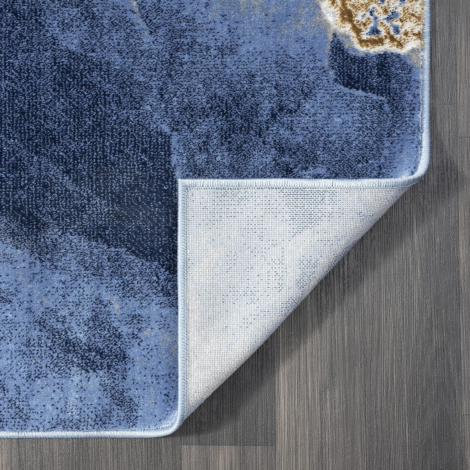 Luna Marbled Blue 6' x 9' Easy-Care Synthetic Area Rug