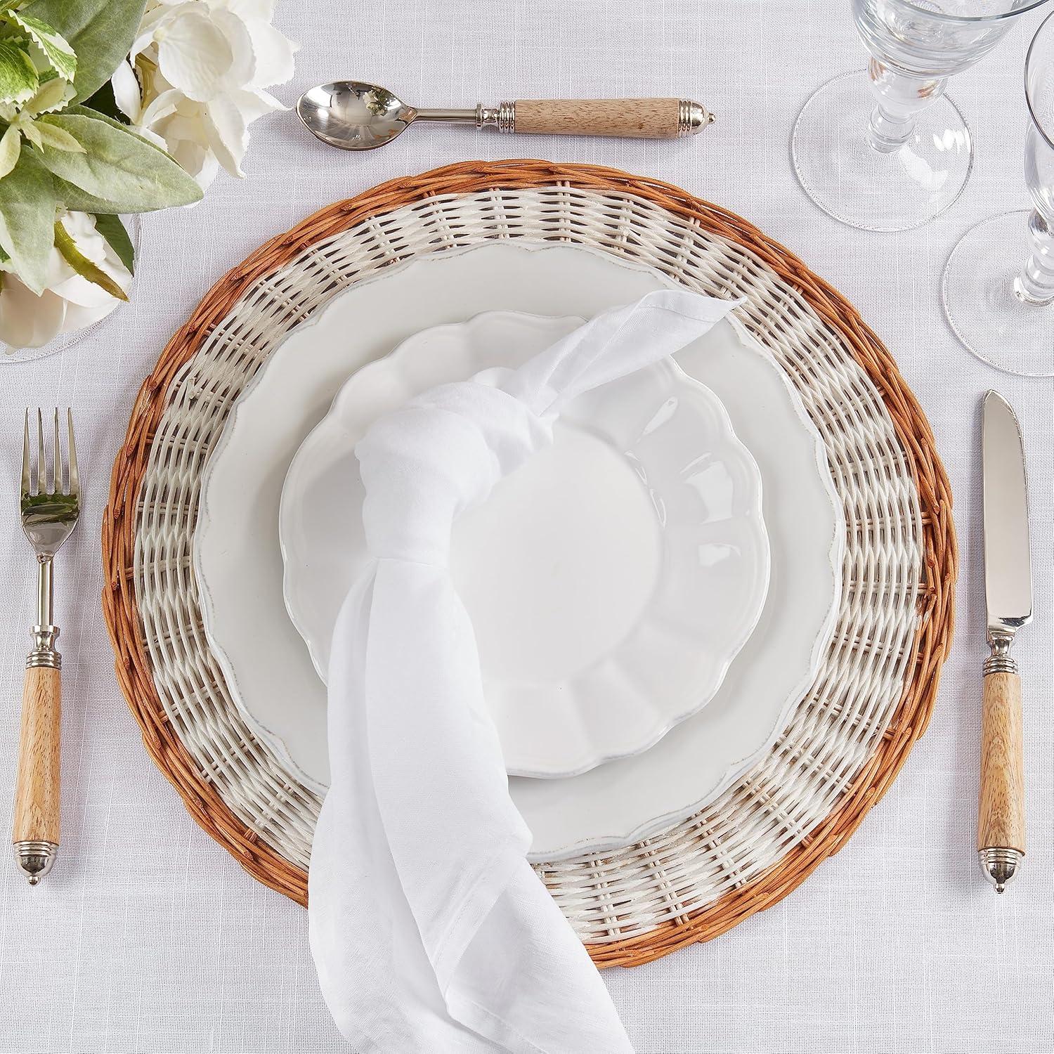 Saro Lifestyle Classic Pure 100% Linen Table Napkin (Set of 4), 20", White
