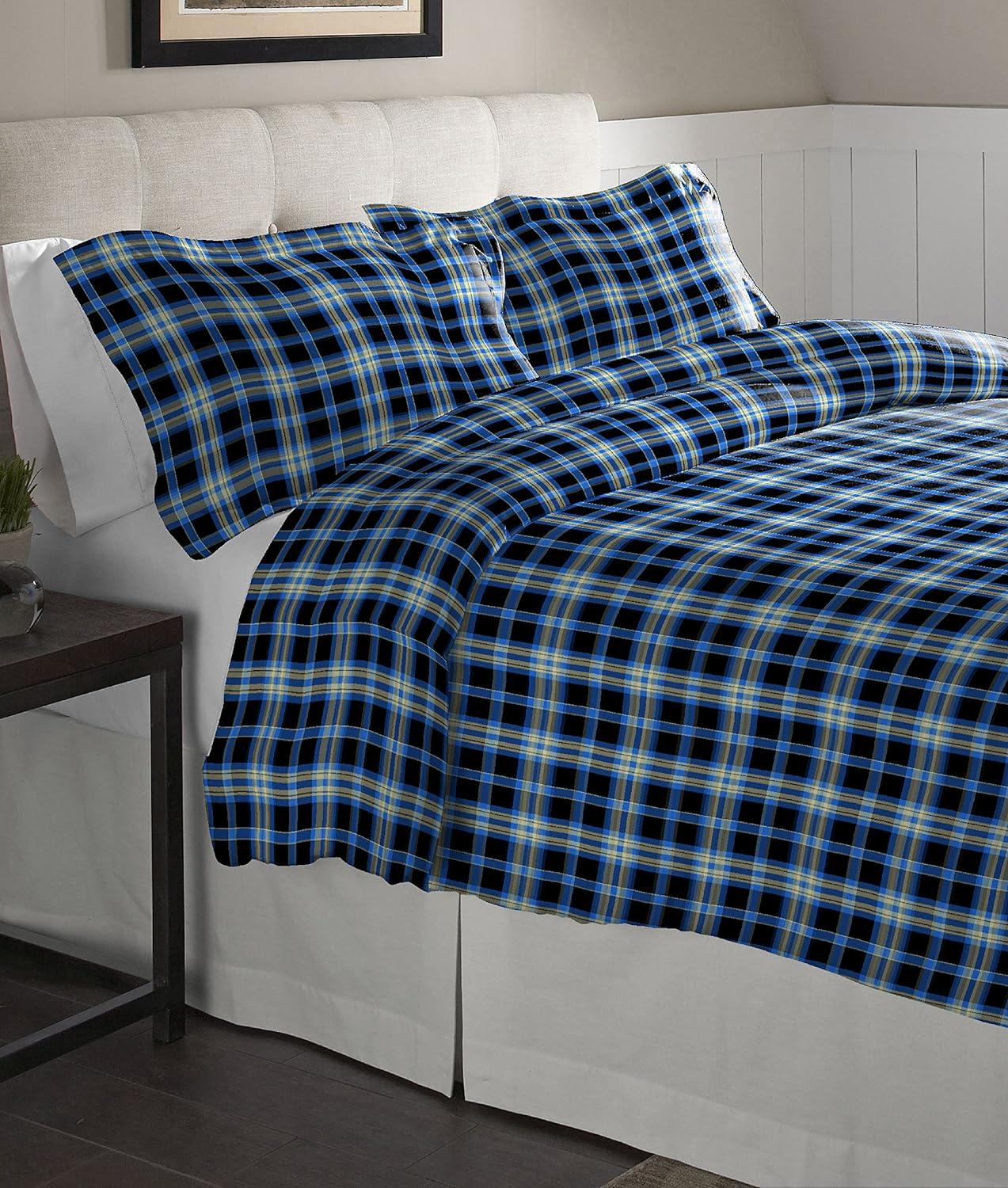 Full/Queen Black and Blue Cotton Reversible Duvet Set