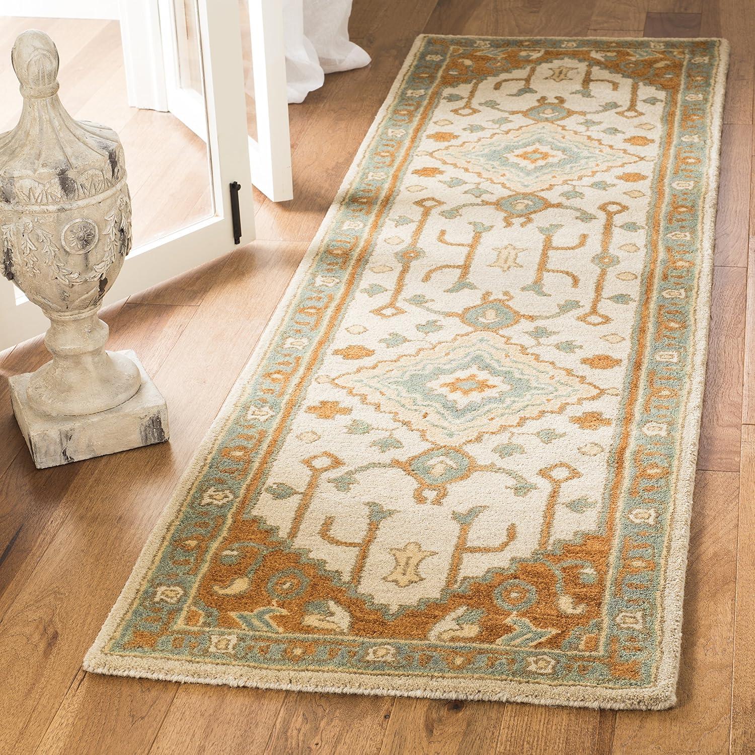 Heritage Light Blue and Rust Wool Hand-Tufted Runner Rug