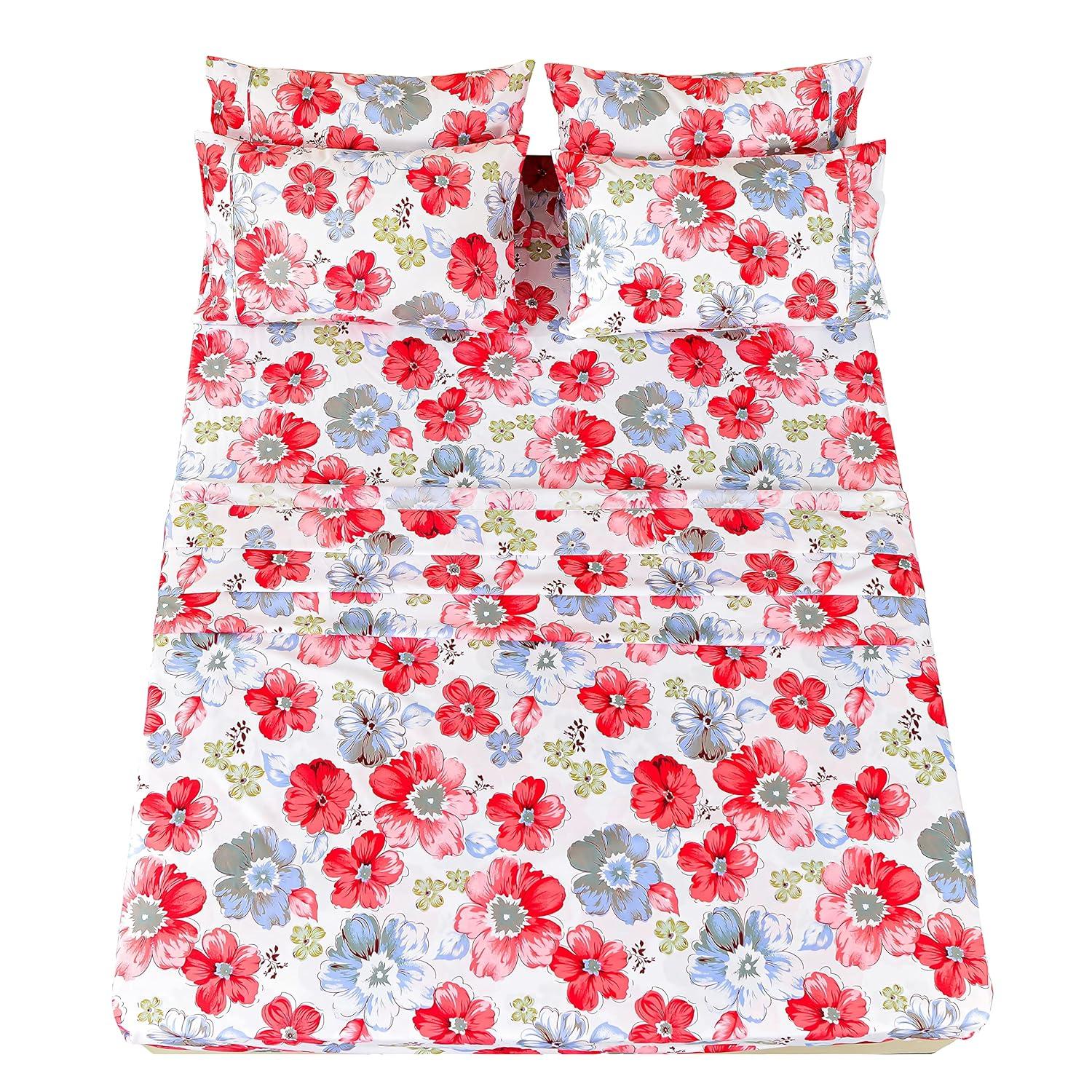Twin Red Floral Deep Pocket Microfiber Bedding Set