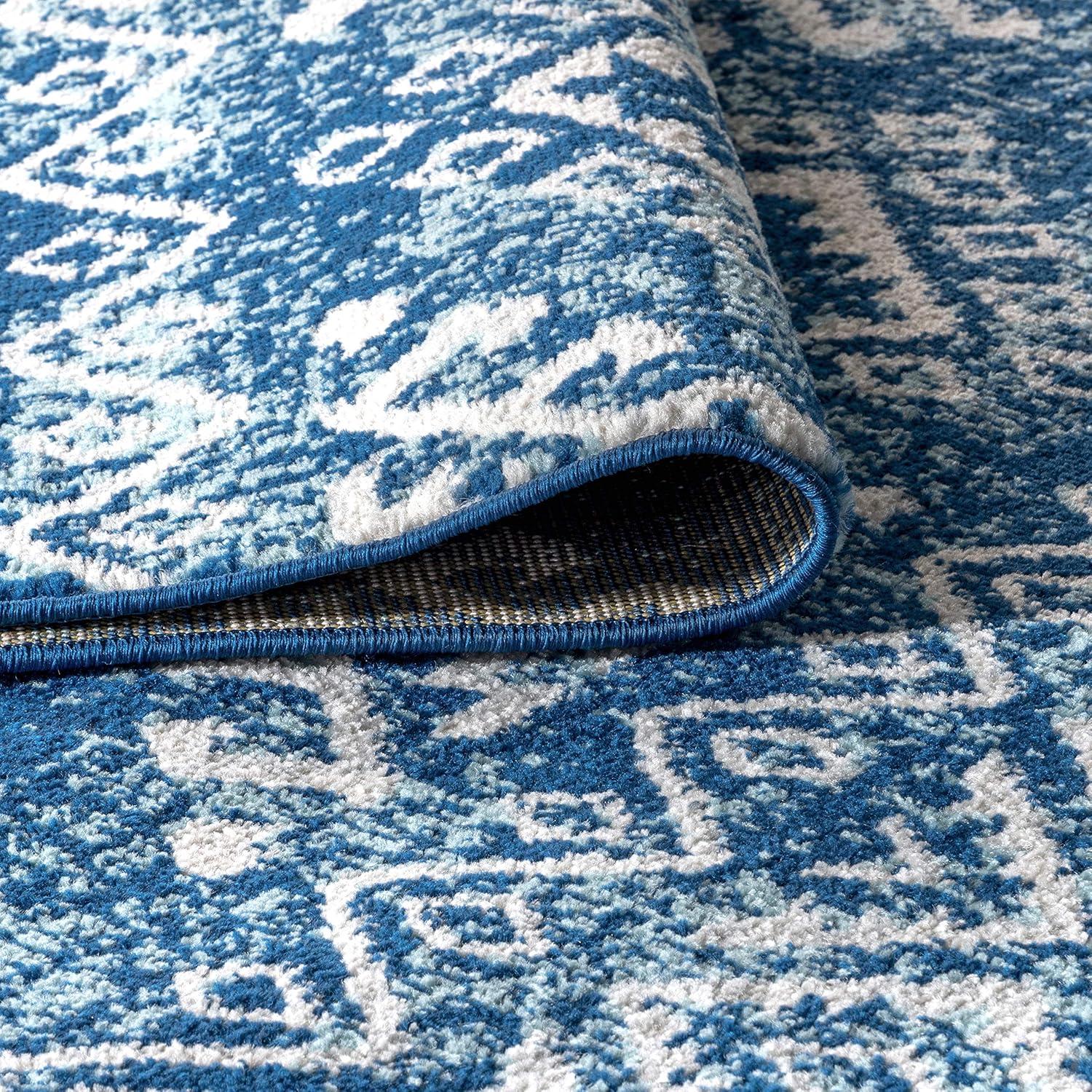 Blue and White 4' x 6' Synthetic Moroccan Area Rug