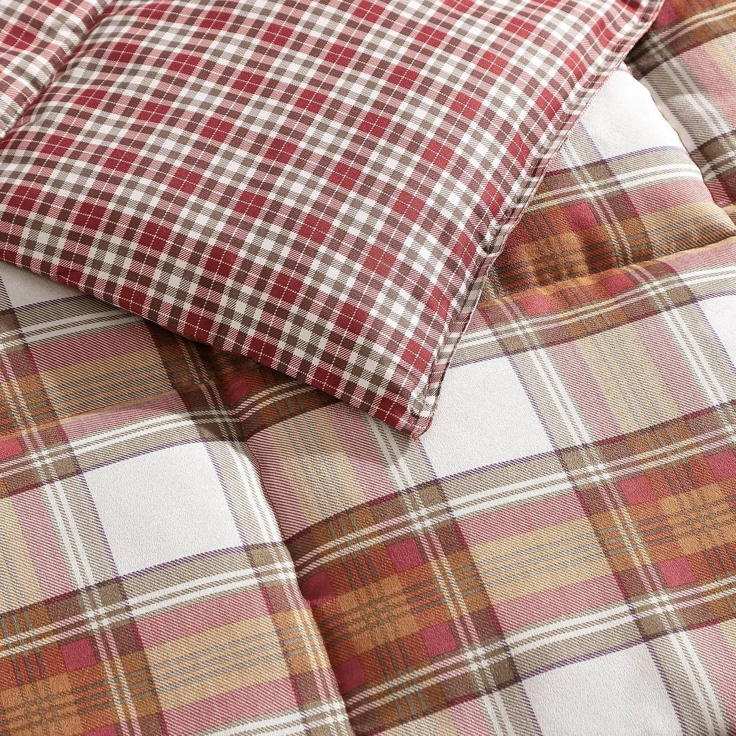 Queen Red Plaid Cotton Bedspread Cover Set with Shams