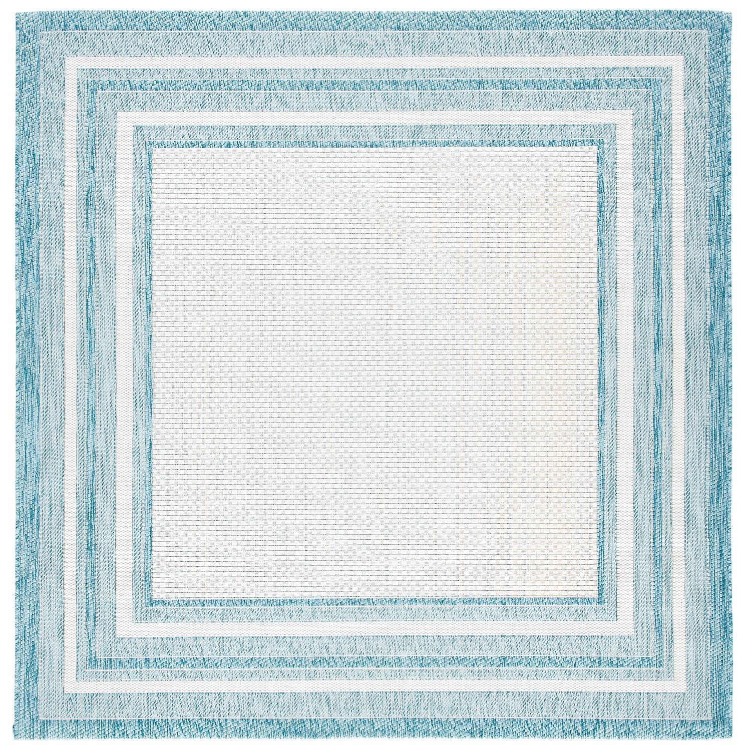 SAFAVIEH Courtyard Ercan Bordered Indoor/Outdoor Area Rug, Light Grey/Black, 4' x 4' Square