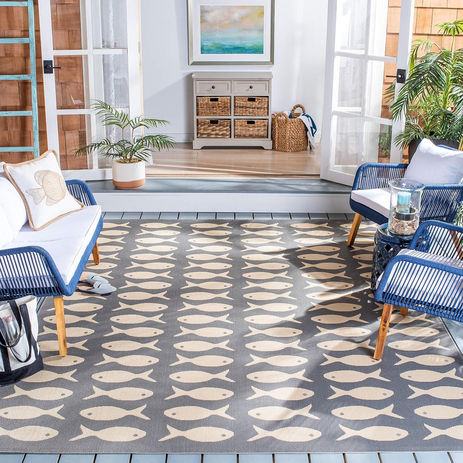 Courtyard CY6013 Power Loomed Indoor and Outdoor Area Rug - Grey/Beige - 6'7"x9'6" - Safavieh