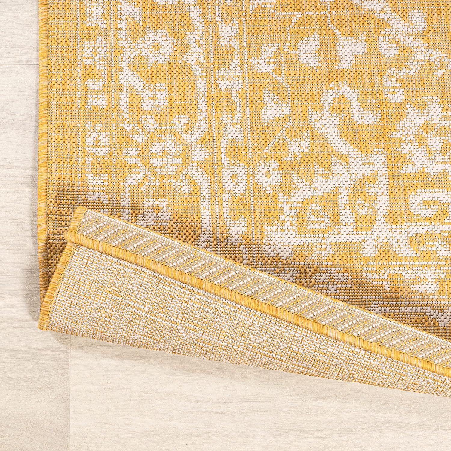 3' x 5' Malta Bohemian Medallion Textured Weave Indoor/Outdoor Area Rug, Yellow/Cream - JONATHAN Y