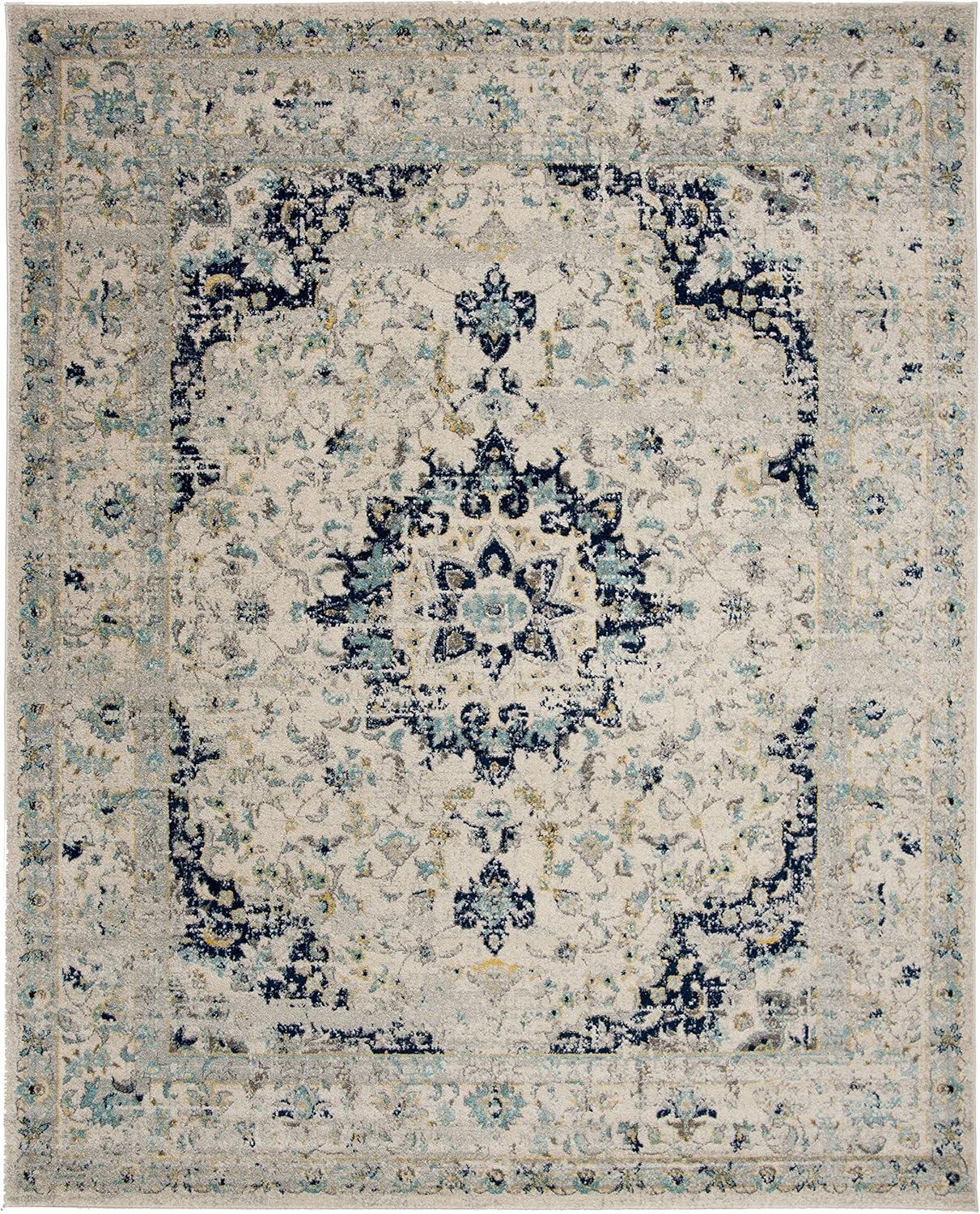 SAFAVIEH Madison Mattie Overdyed Floral Area Rug, Ivory/Blue, 5' x 7'