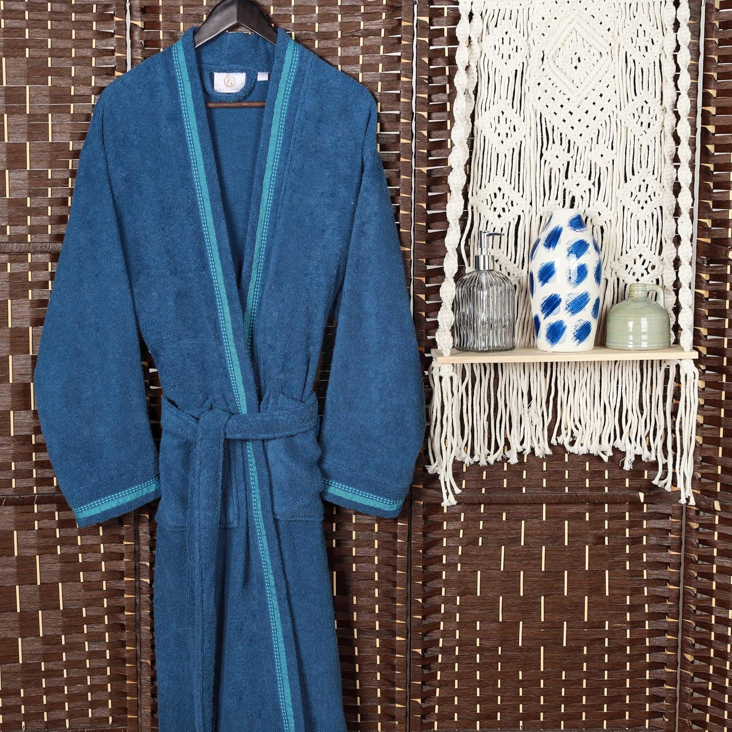 Lorelei Unisex Cotton Terry Kimono Bathrobe With Embroidery All-Season Robe By Haus & Home