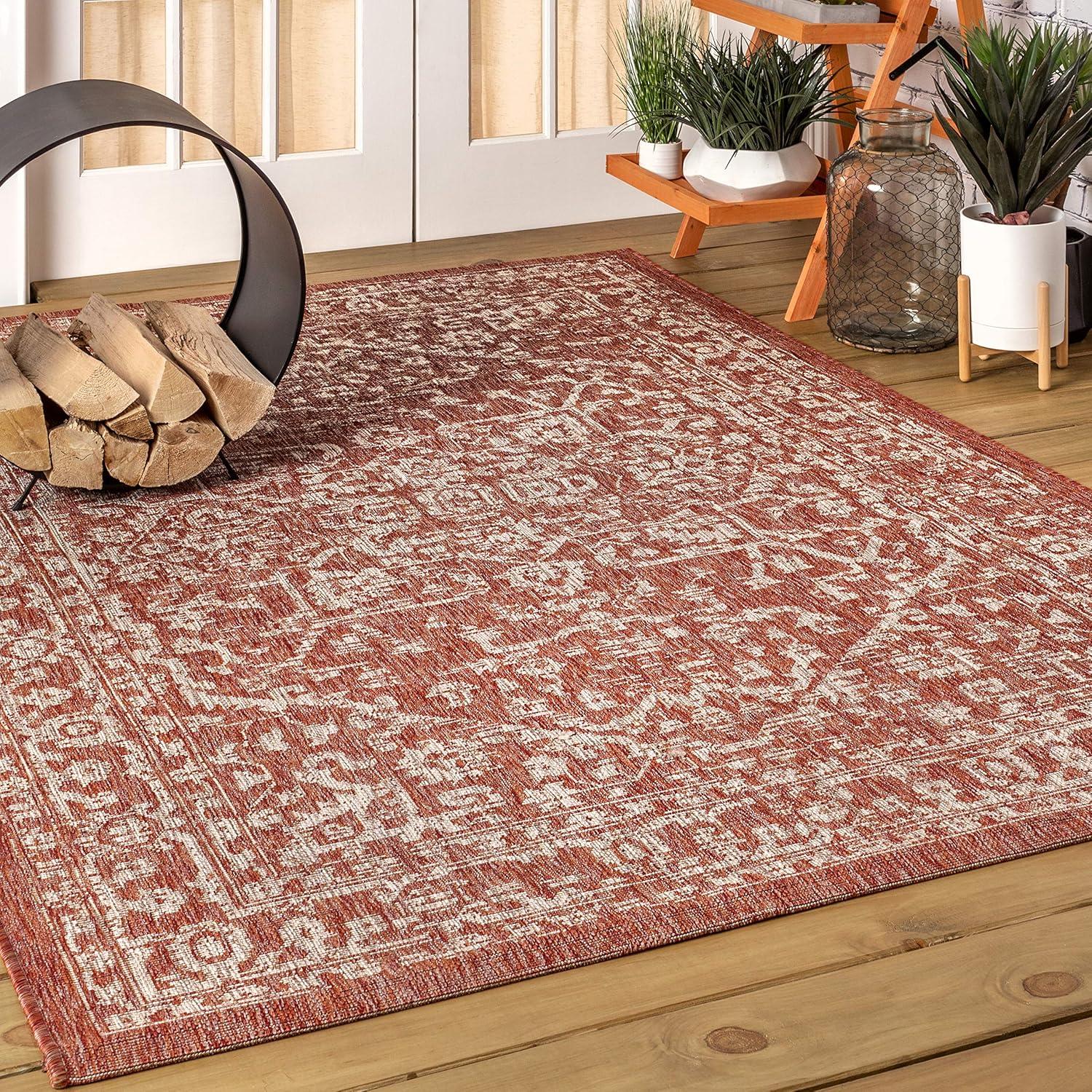 4'x6' Malta Bohemian Medallion Textured Weave Indoor/Outdoor Area Rug, Red/Taupe - JONATHAN Y