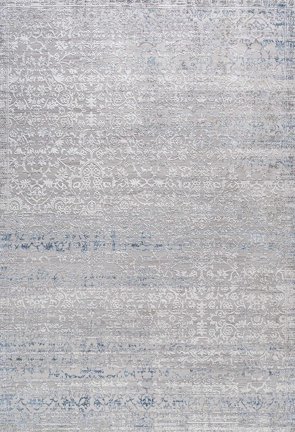 Modern Abstract Strie' Area Rug in Gray and Blue - Easy Care 3x5 Feet