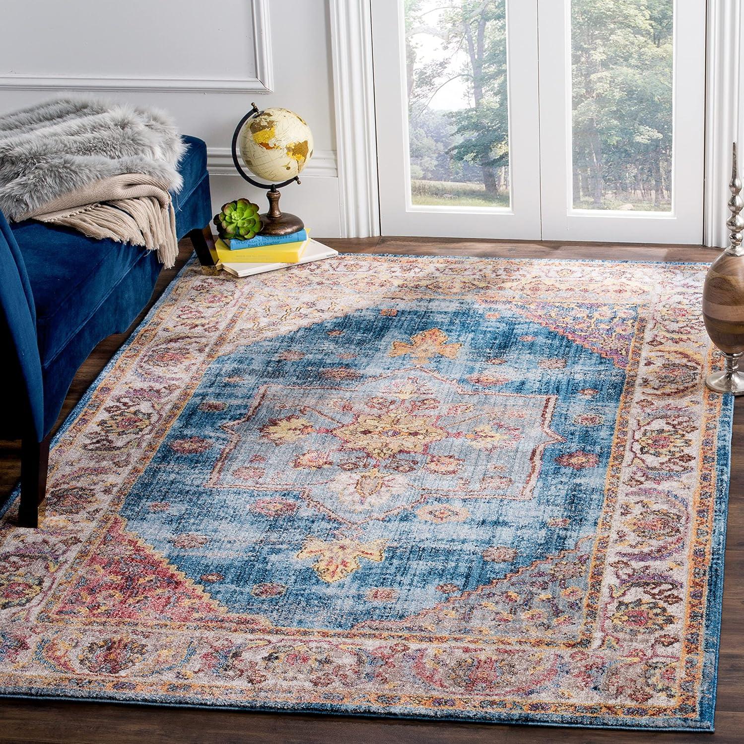 Bristol Blue and Ivory Rectangular Synthetic Area Rug