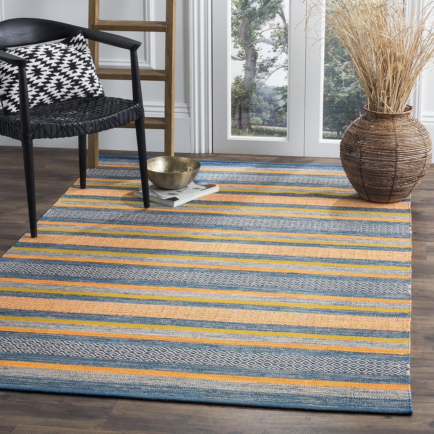 Coastal Breeze Hand-Woven Blue Cotton Square Accent Rug