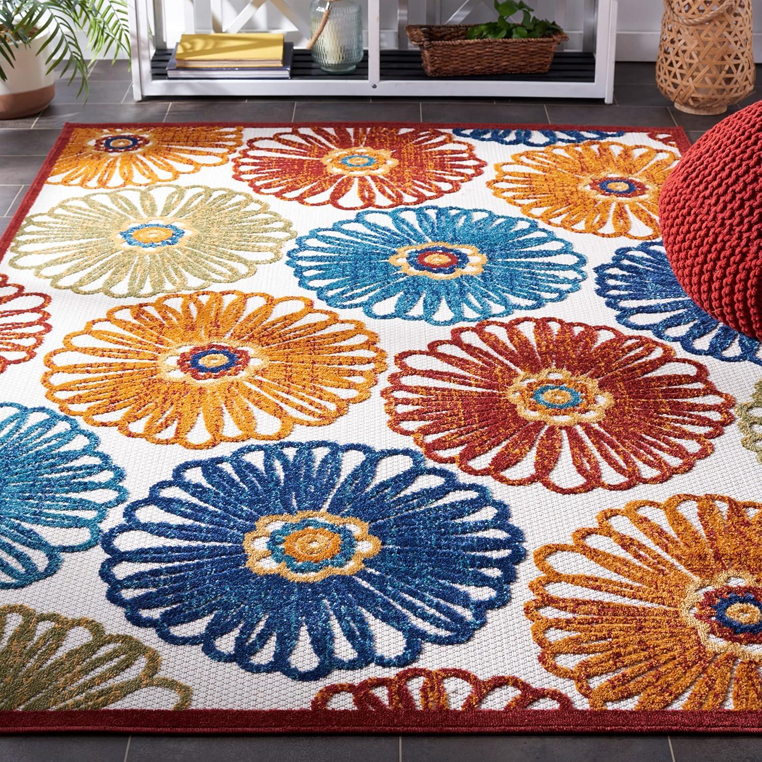 Cabana CBN801 Power Loomed Indoor/Outdoor Accent Rug - Creme/Red - 3'x5' - Safavieh