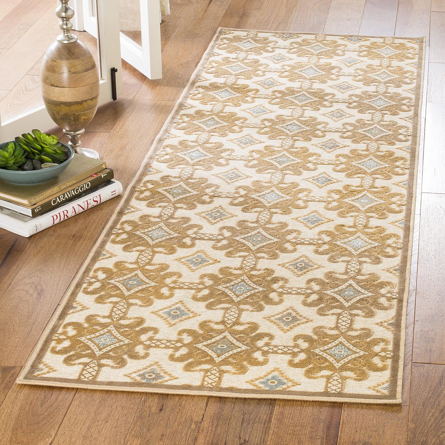 Beige Geometric 8' x 10' Viscose Area Rug