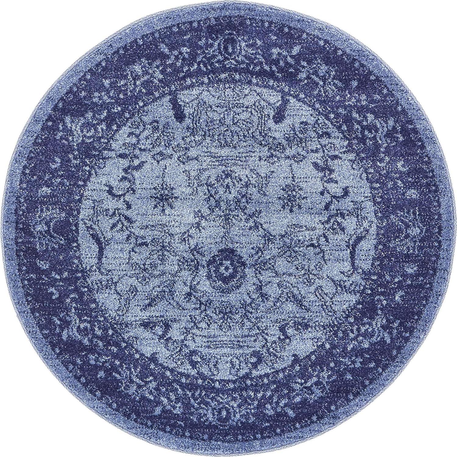 Unique Loom La Jolla Collection Area Rug - Floral (8' Round Blue/Navy Blue)