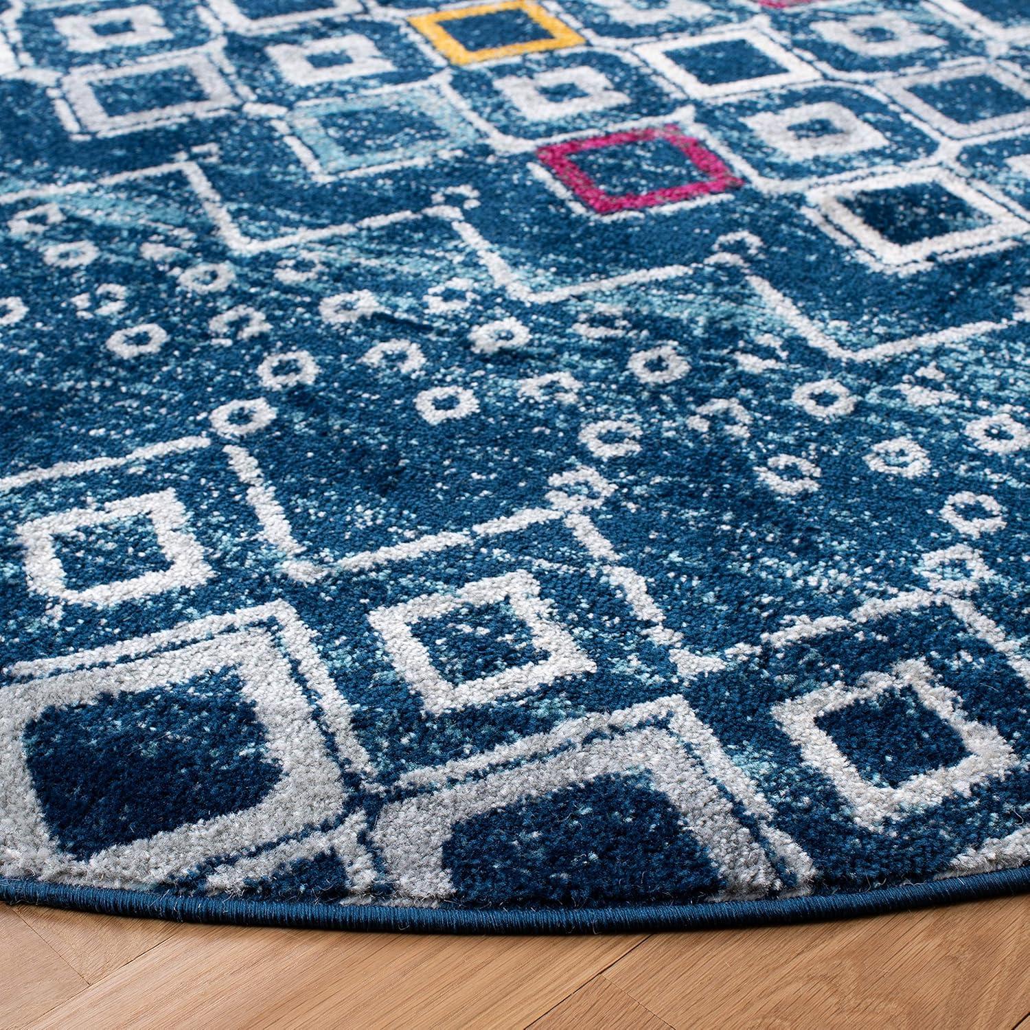 Safavieh Amsterdam Gladwin Geometric Area Rug, Navy/Turquoise, 5'1" x 5'1" Round