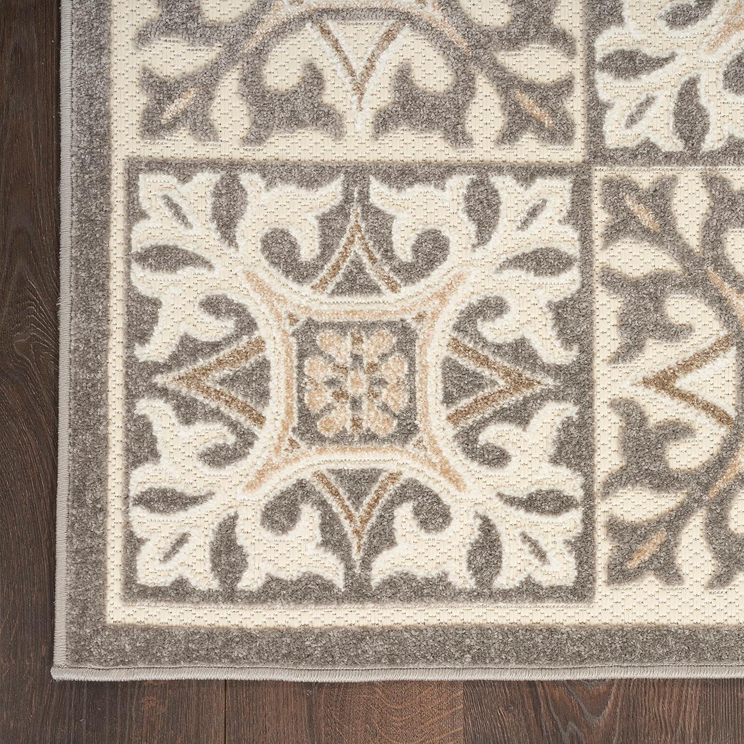 Nourison Aloha Modern Mosaic Flatweave High-Low Indoor Outdoor Area Rug Ivory Grey 2'8" x 4'