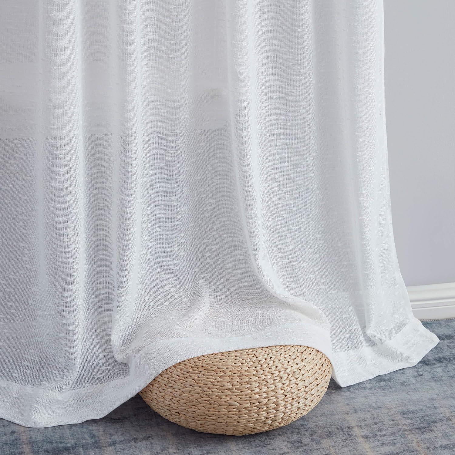 HLC.ME Emily Faux Linen Semi Sheer Light Filtering Back Tab Pocket Lightweight Window Curtains Drapery, 2 Panels - White, 54 W x 84 L