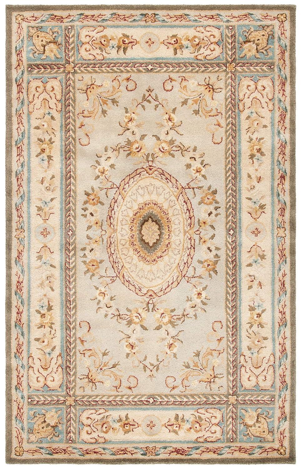 SAFAVIEH Bergama Cromwell Oriental Wool Area Rug, Light Blue/Ivory, 4' x 6'