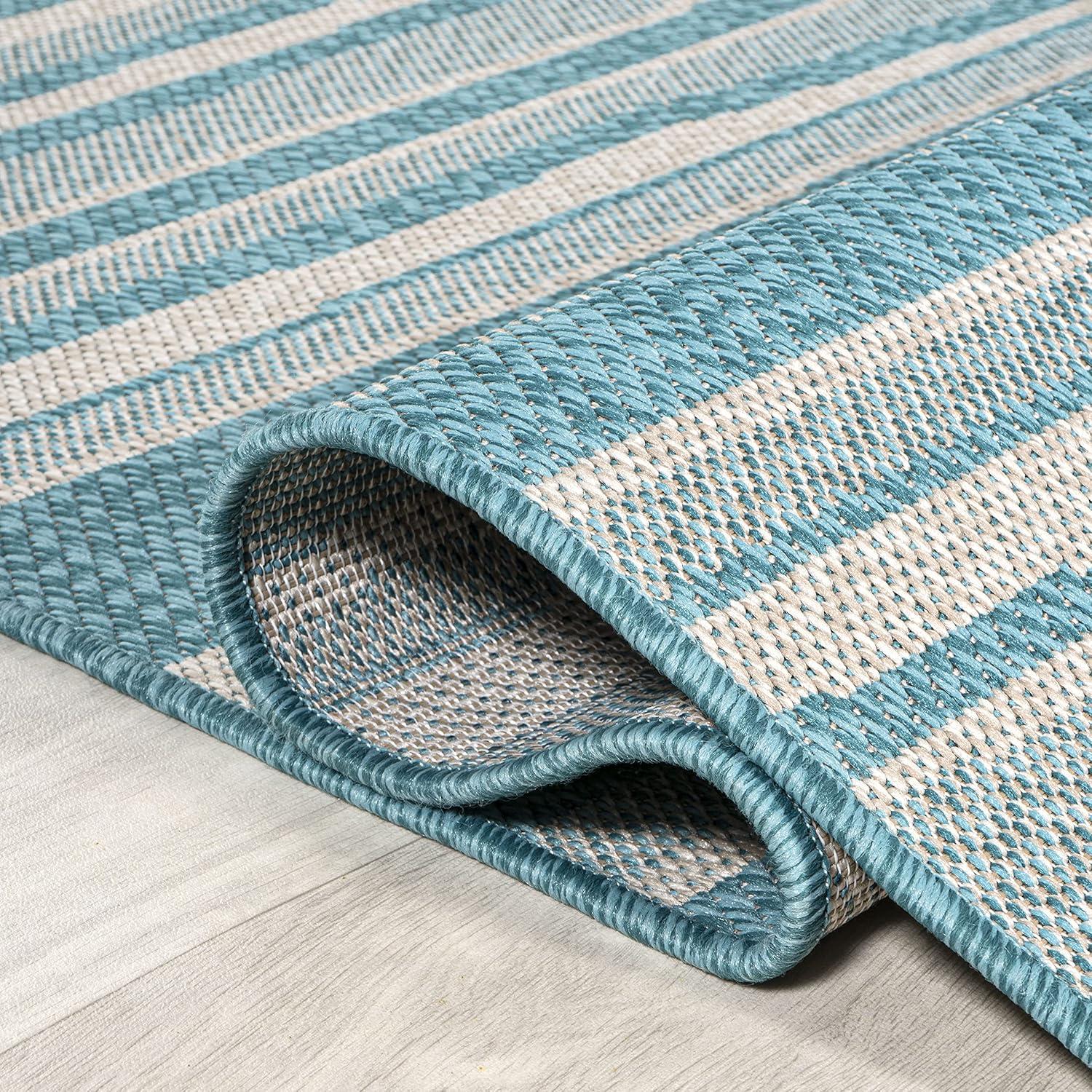 4' x 6' Castara Wavy Stripe Modern Indoor/Outdoor Area Rug, Aqua/Cream - JONATHAN Y