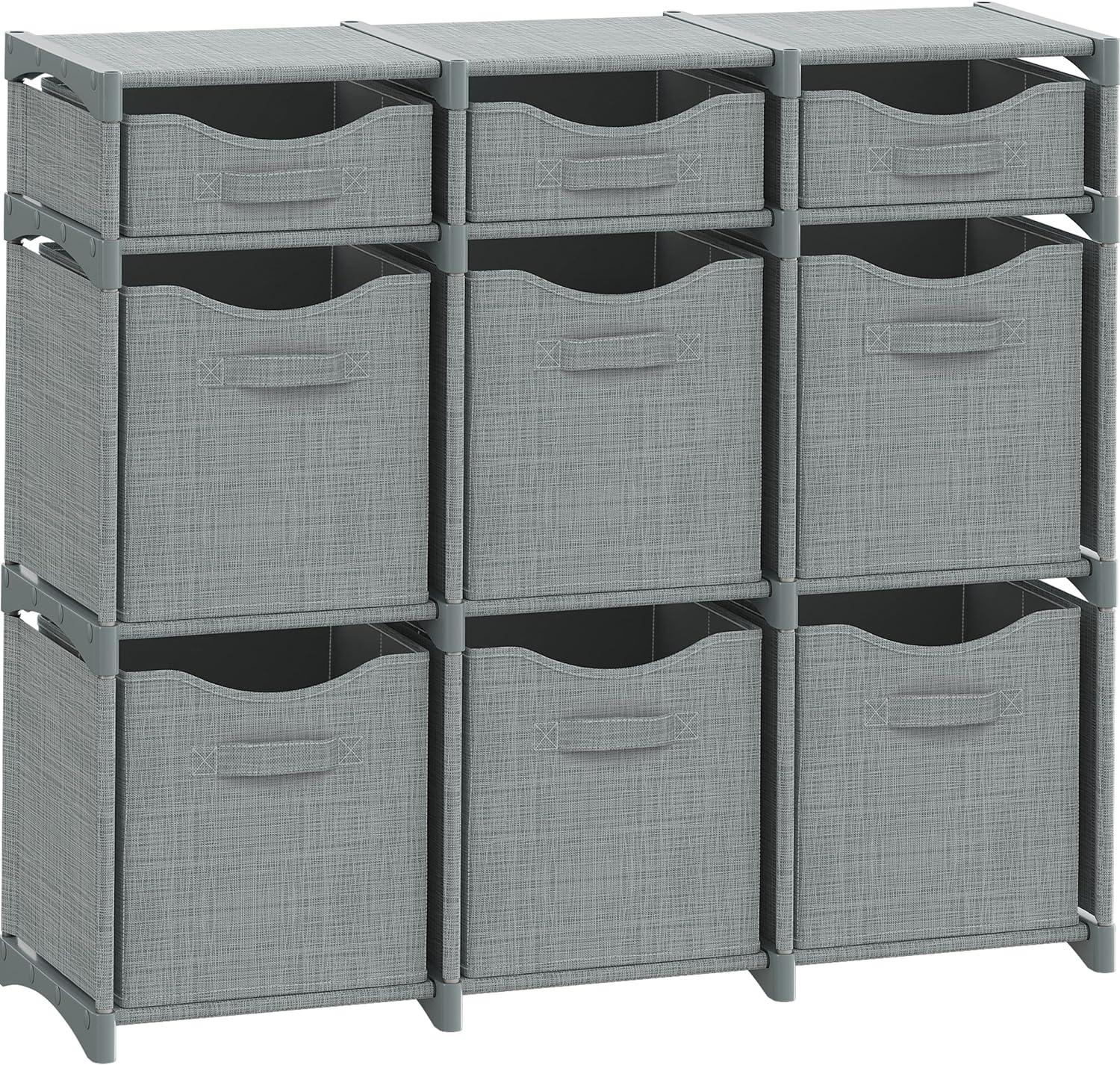 Light Grey 9-Cube Foldable Storage Organizer with Bins