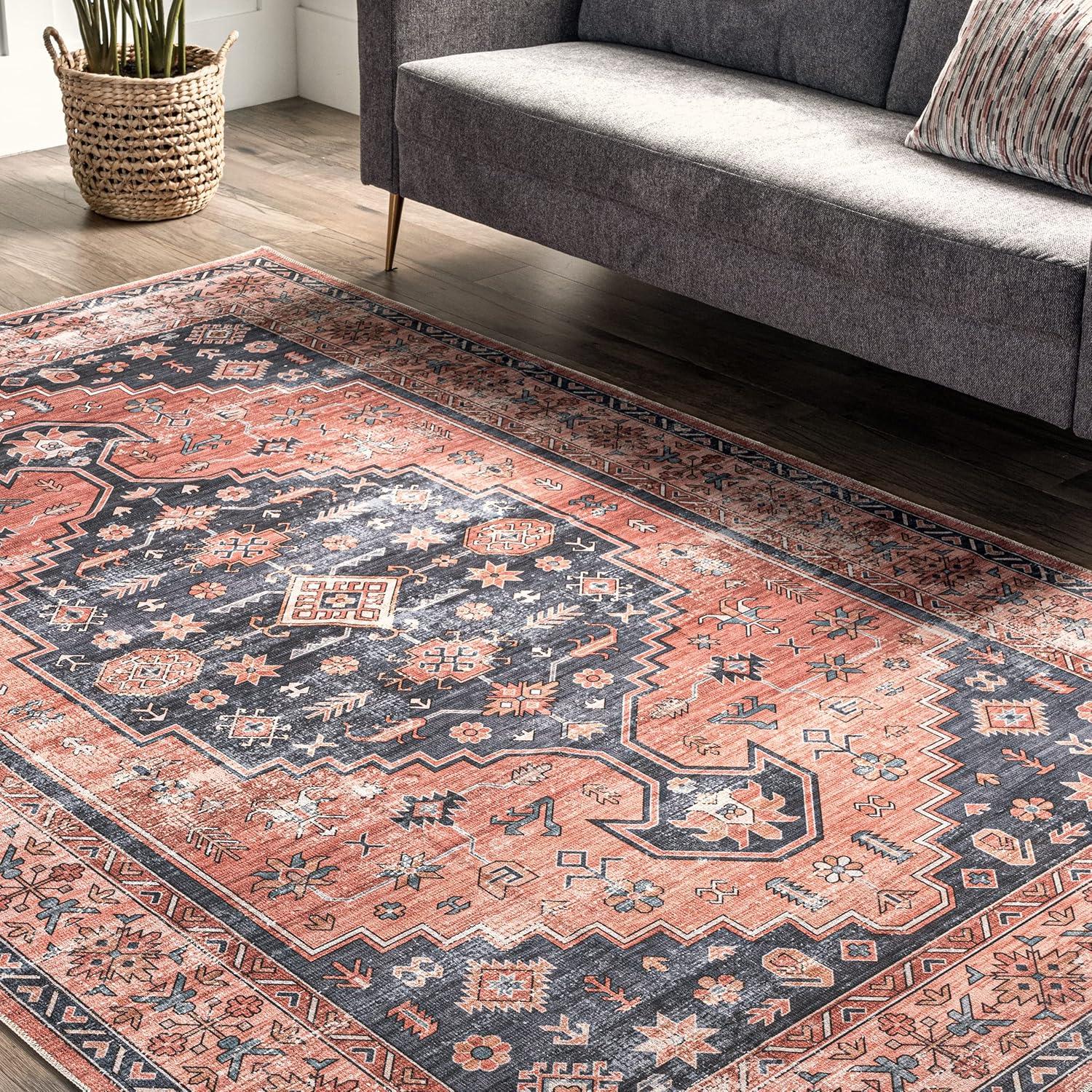 Nuloom Medallion Bordered Machine Washable Indoor Area Rug