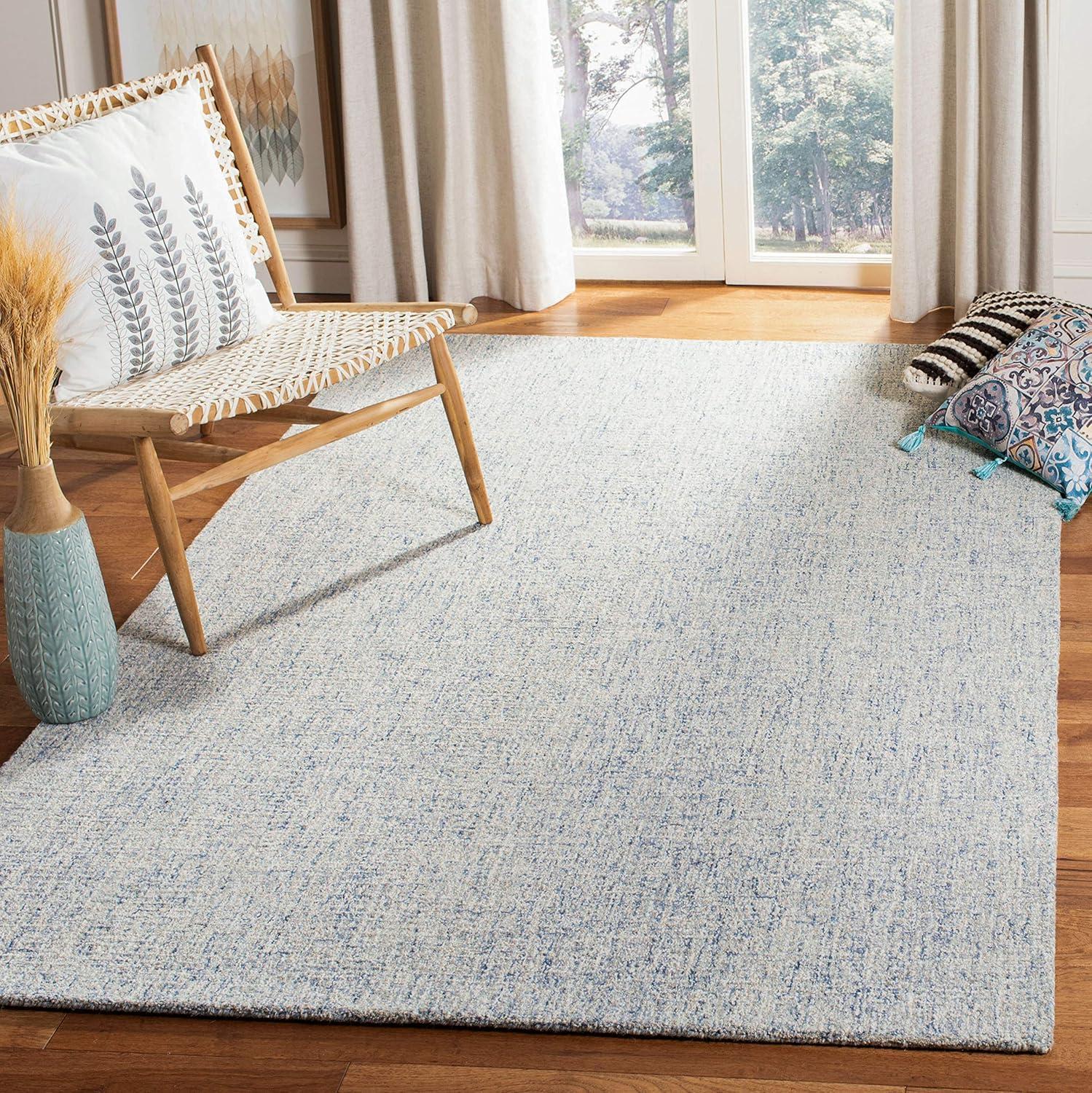 SAFAVIEH Abstract Emely Distressed Wool Area Rug, Ivory/Blue, 4' x 6'