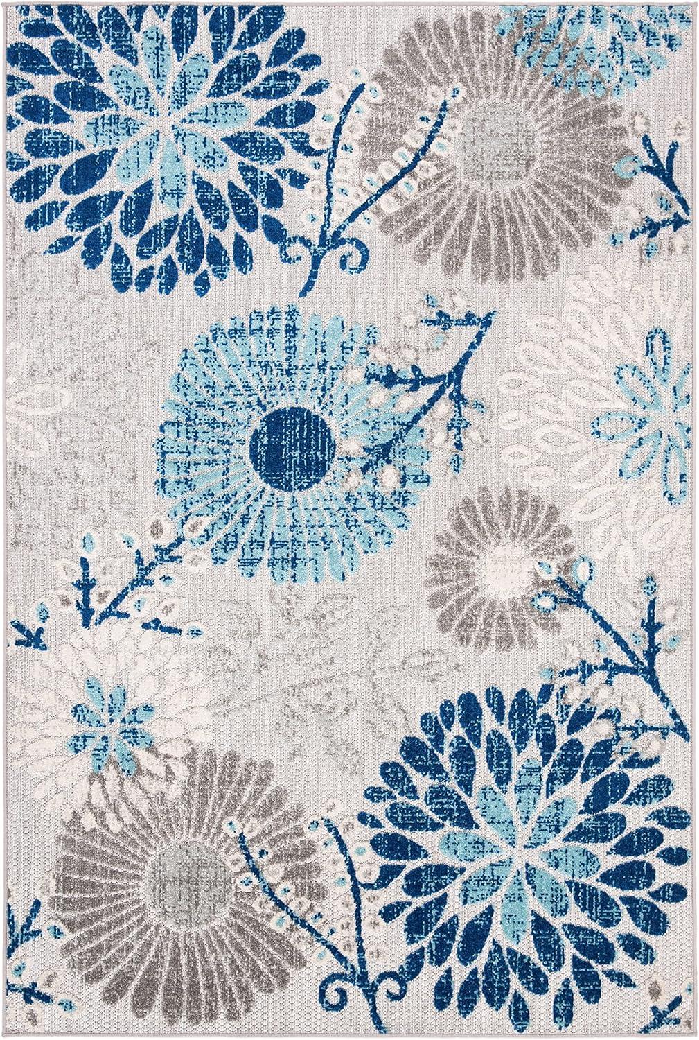 SAFAVIEH Cabana Garnet Floral Indoor/Outdoor Area Rug, Grey/Blue, 10' x 14'