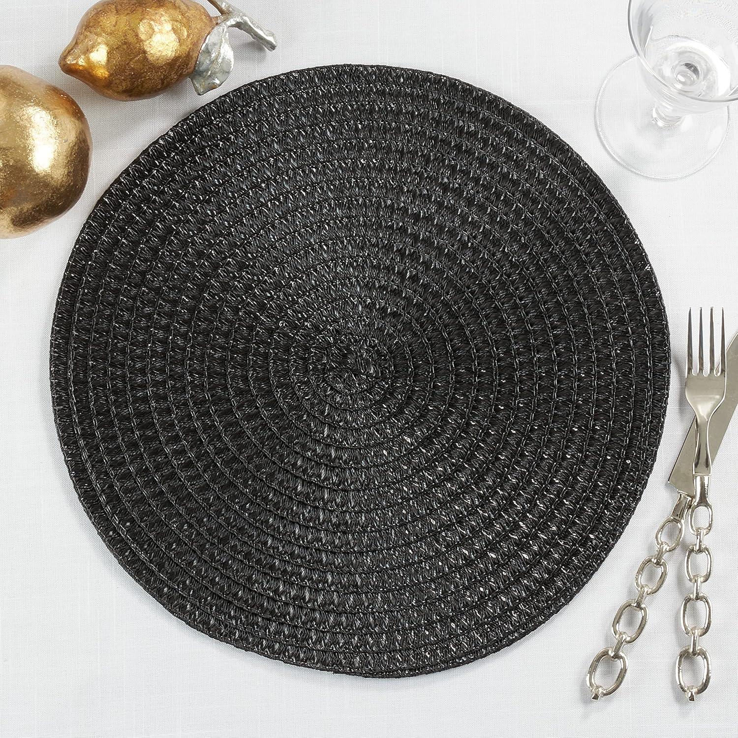 Saro Lifestyle Round Design Table Mats, Black, (Set of 4 pcs)