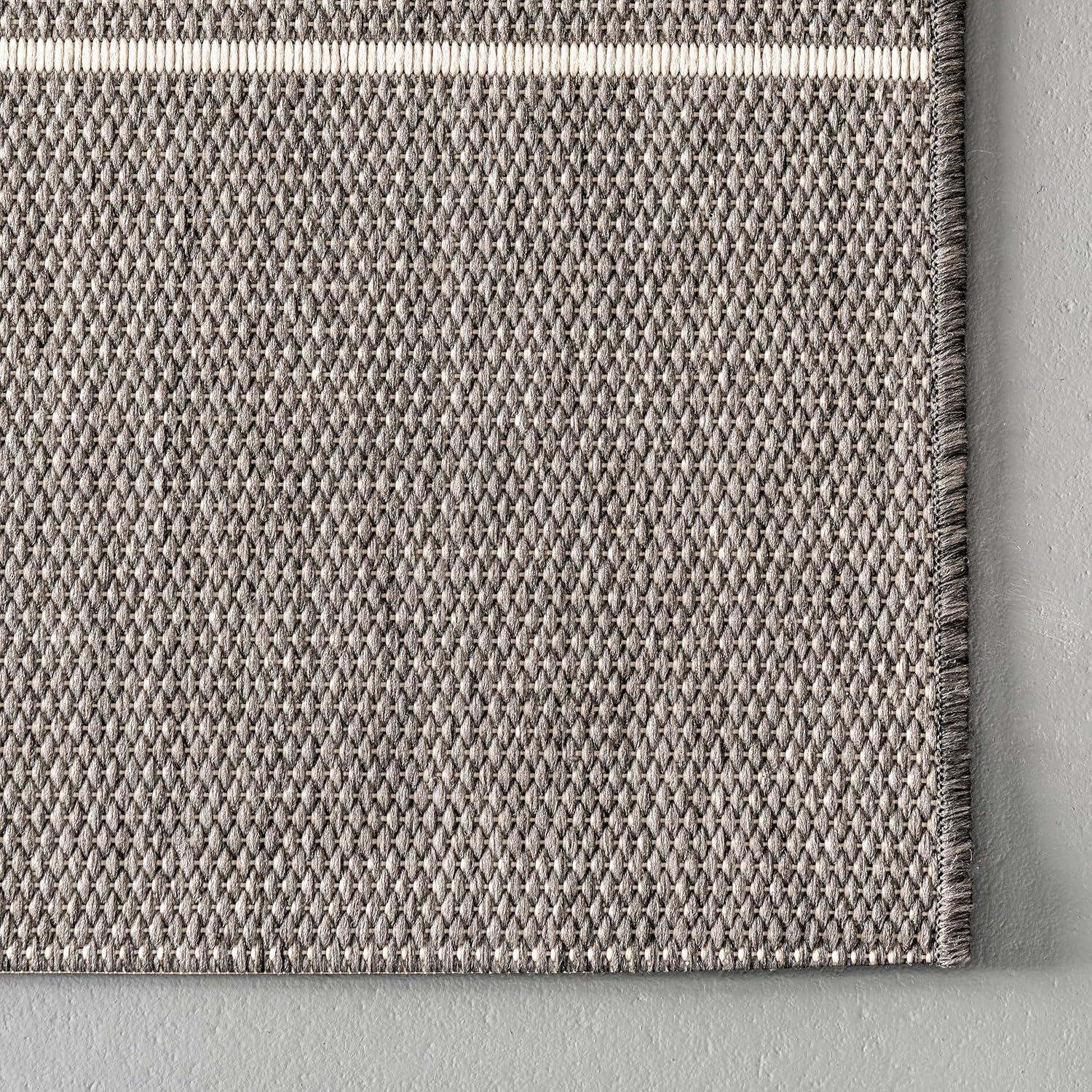 Nuloom Alaina Striped 8 Square Indoor/Outdoor Area Rug for Living Room Patio Deck Front Porch Kitchen, Dark Grey/Ivory