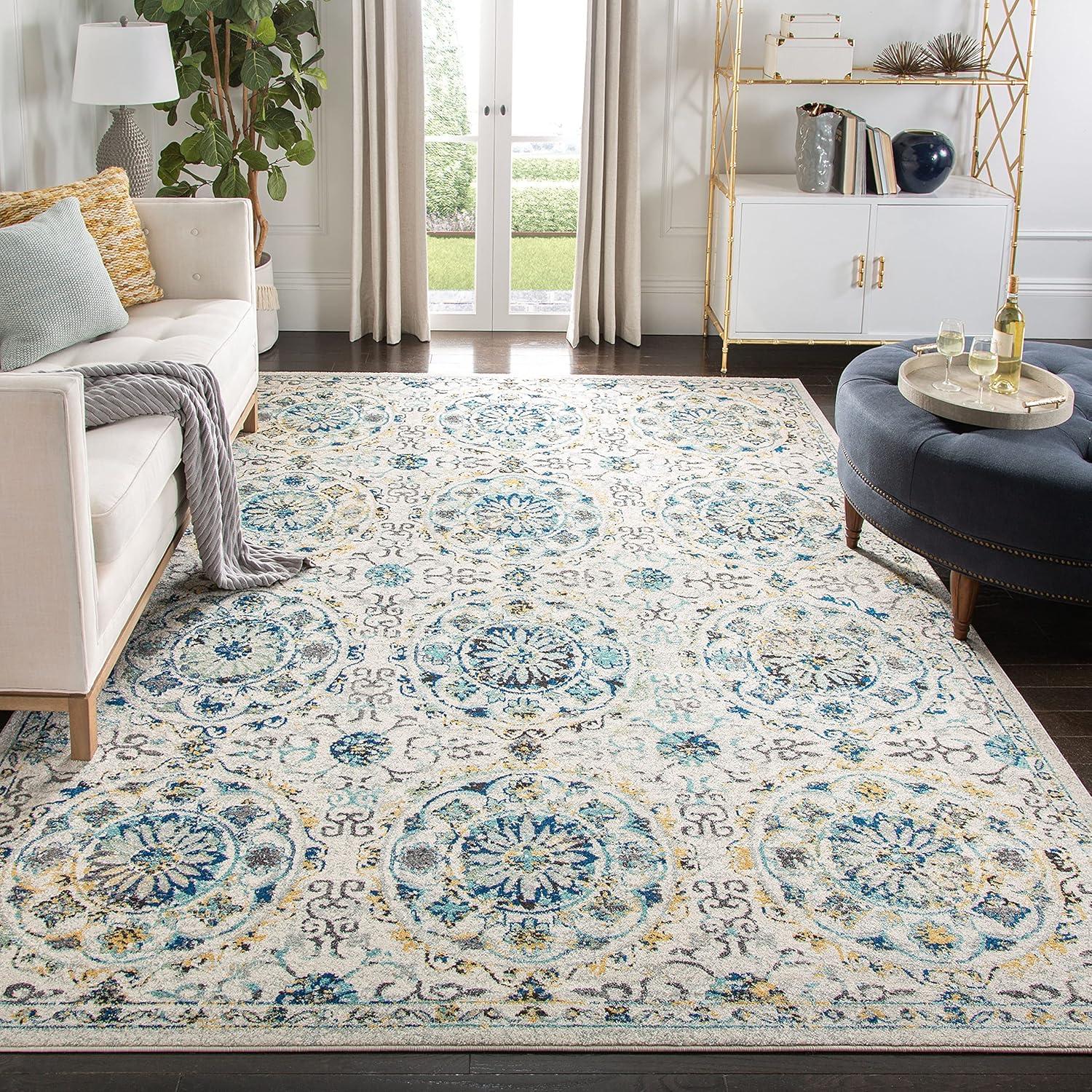 SAFAVIEH Evoke Rado Floral Medallion Area Rug, Ivory/Blue, 9' x 12'