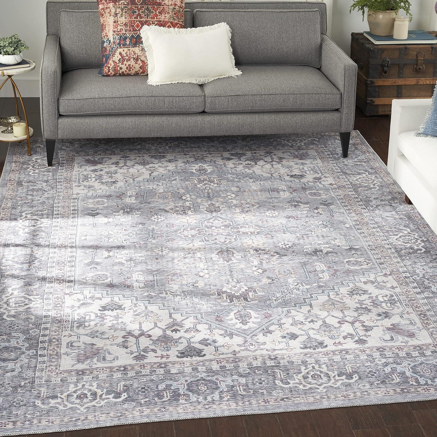 Gray Cotton Chenille Medallion Washable 8' x 10' Area Rug