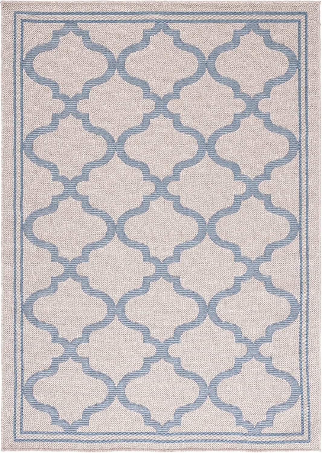 Ivory & Blue Easy-Care Synthetic Rectangular Rug, 9' x 12'