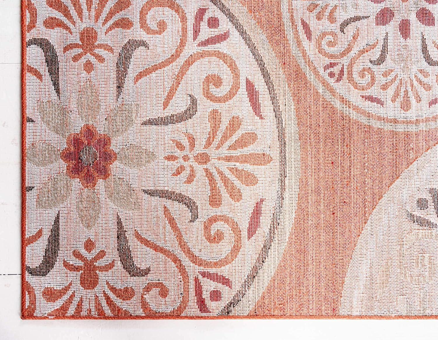 Terracotta Ivory Abstract 4' x 6' Easy-Care Outdoor Rug