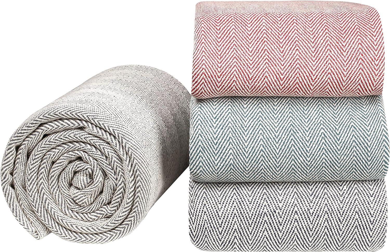 GLAMBURG 100% Soft and Breathable Cotton Thermal Blanket Queen Charcoal - Perfect for Layering Any Bed for All Season