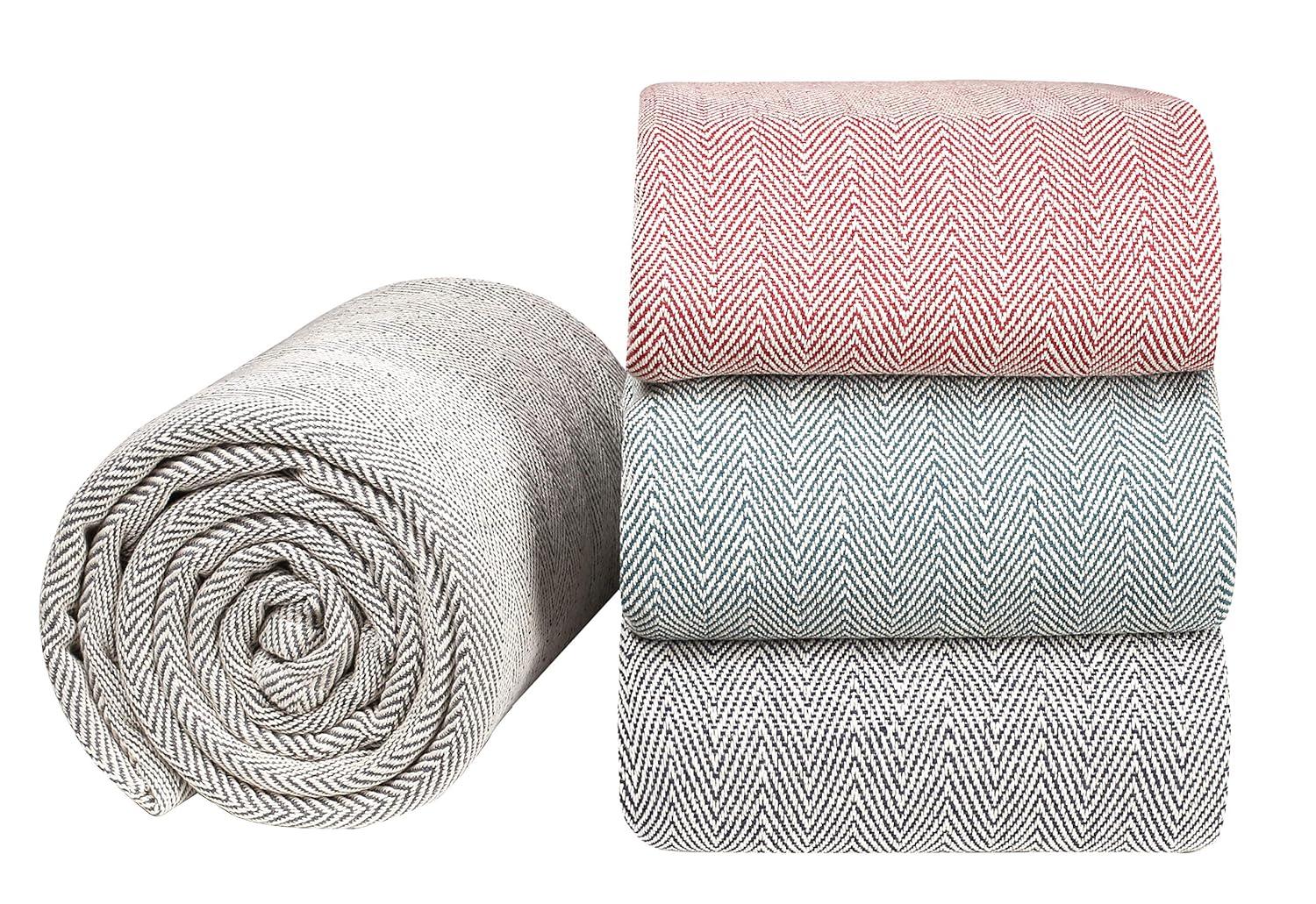 GLAMBURG 100% Soft and Breathable Cotton Thermal Blanket Queen Charcoal - Perfect for Layering Any Bed for All Season